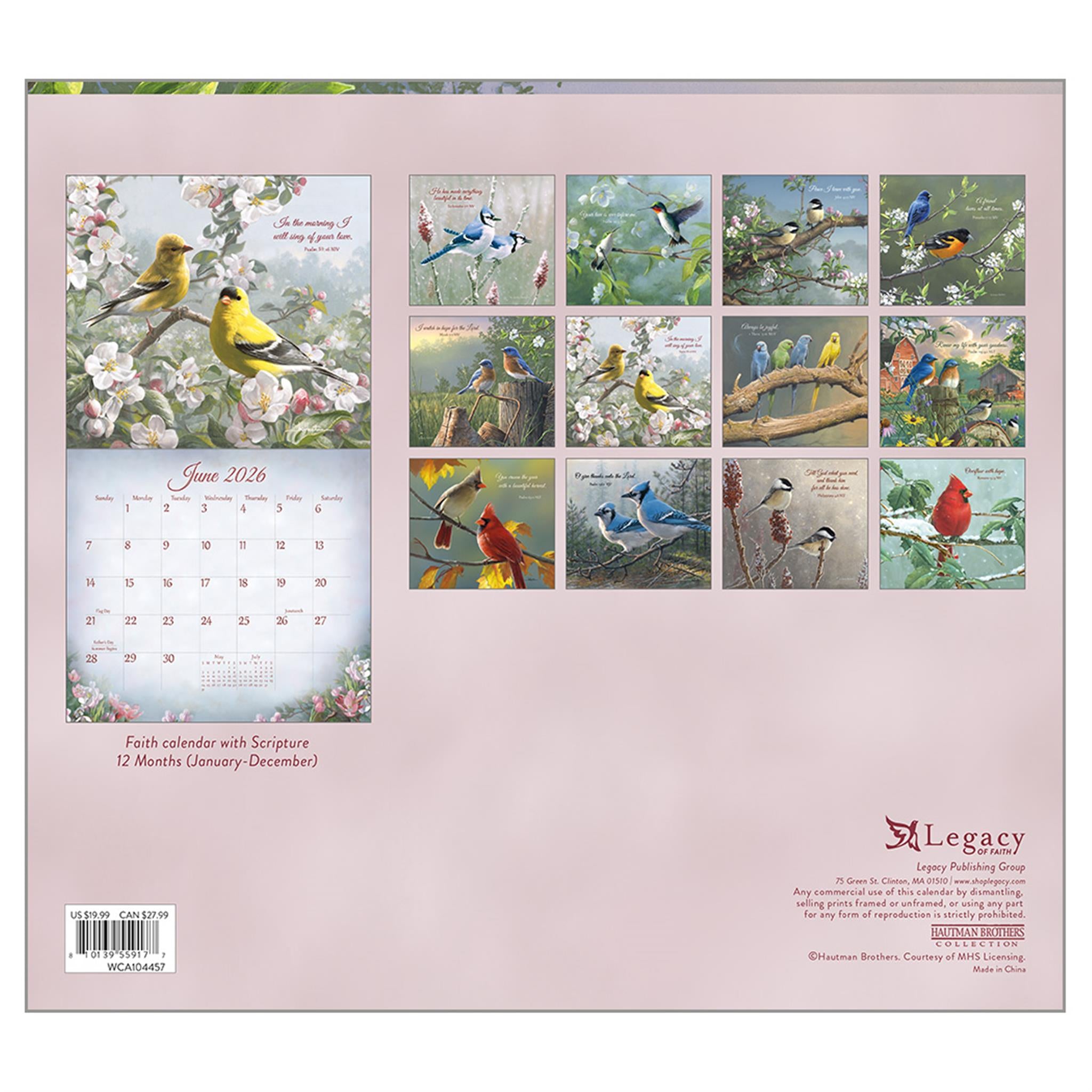 Calendrier mural de luxe Songbirds Of Faith 2026 - Disponible uniquement en ligne