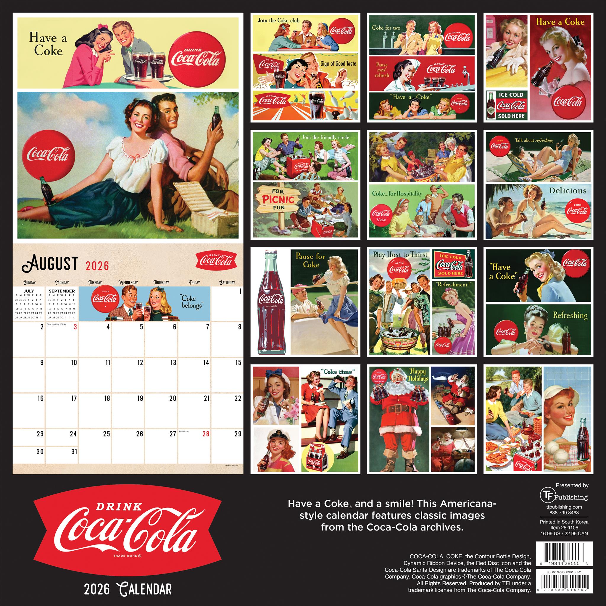 Calendrier mural Coca-Cola Vintage Nostalgie 2026 - Disponible uniquement en ligne