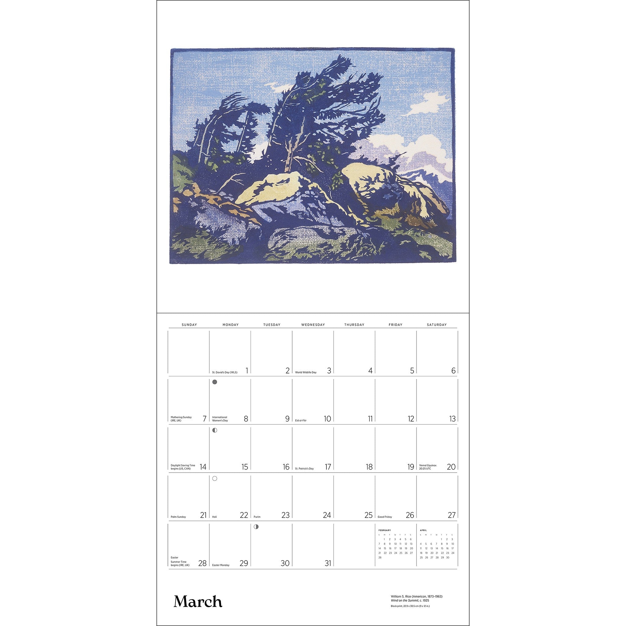 Calendrier mural 2027 Arts and Crafts Block Prints - En ligne seulement