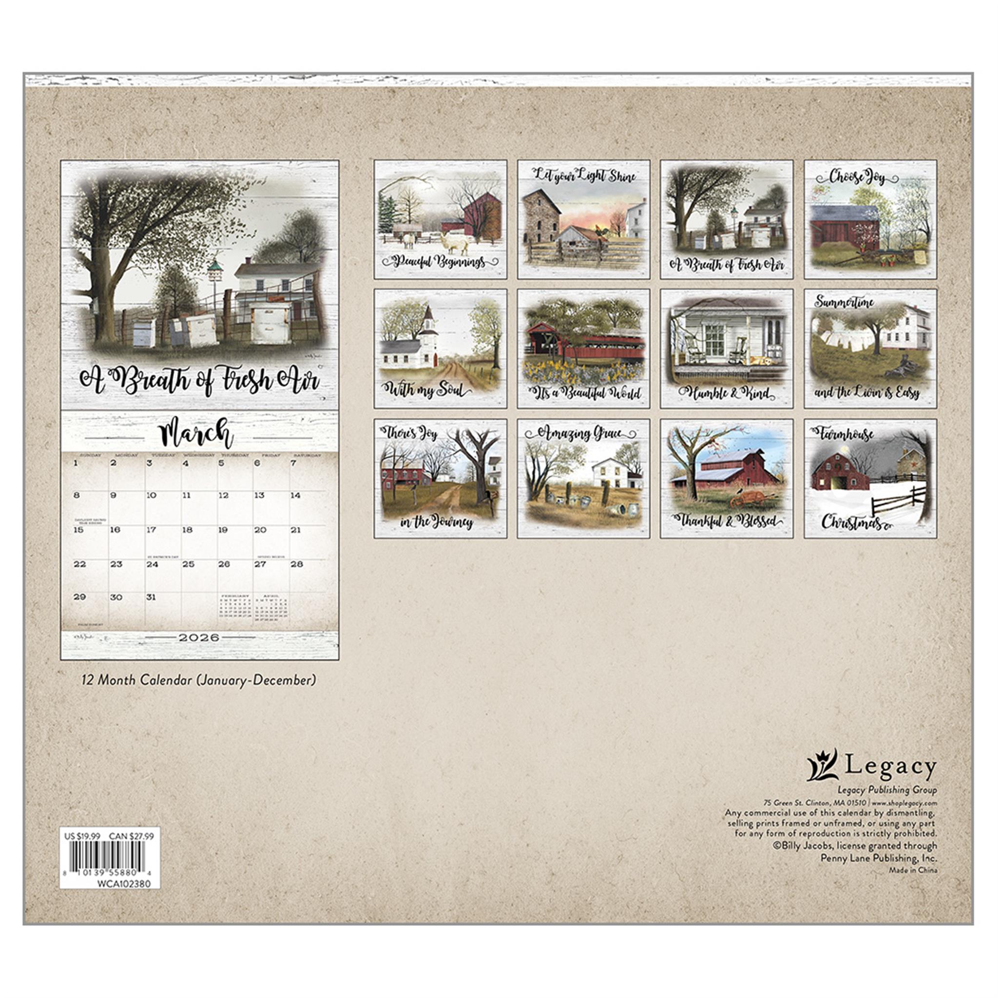 Calendrier mural de luxe Farmhouse 2026