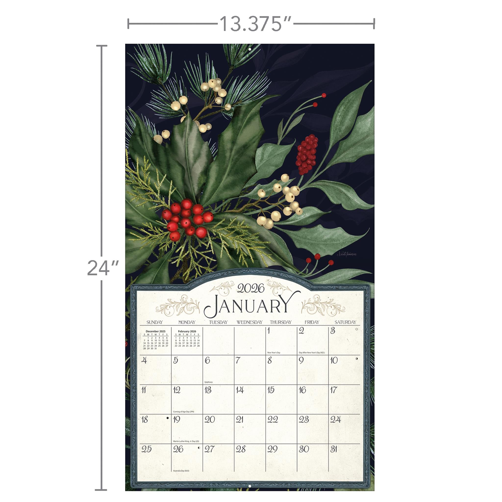 Calendrier mural Midnight Garden 2026 Édition Spéciale avec impression