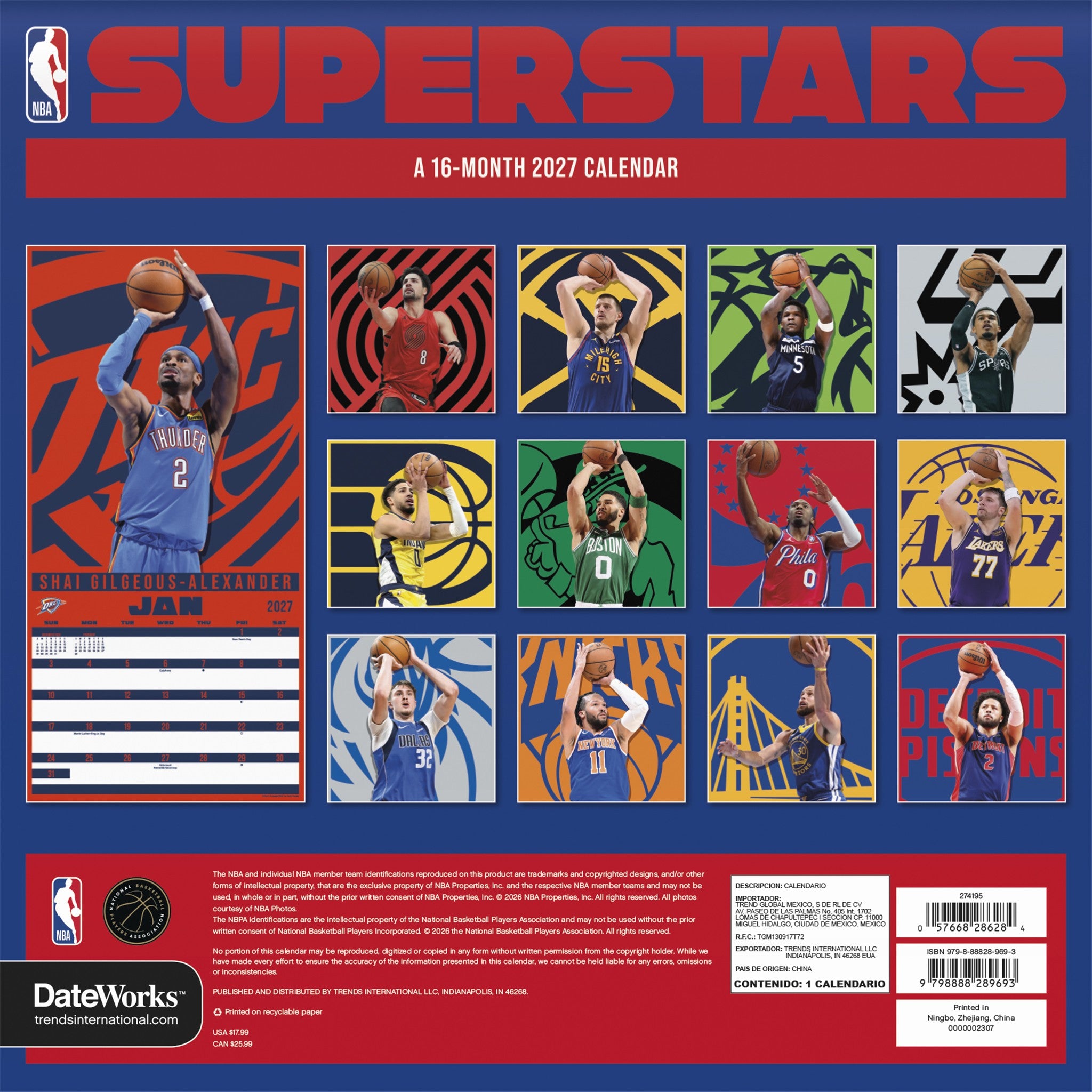 Calendrier mural des Superstars de la NBA 2027