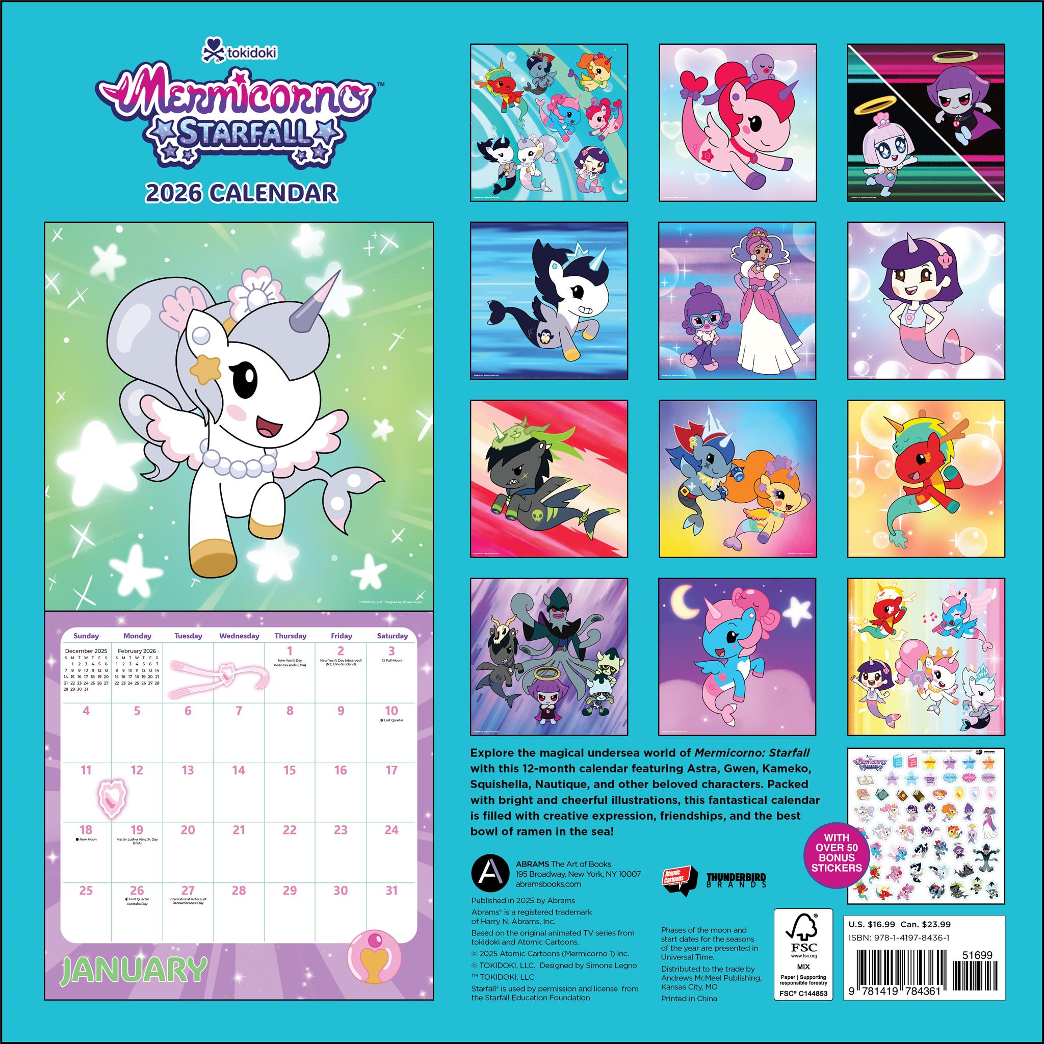 Calendrier mural Mermicorno Starfall avec autocollants 2026 - Disponible uniquement en ligne