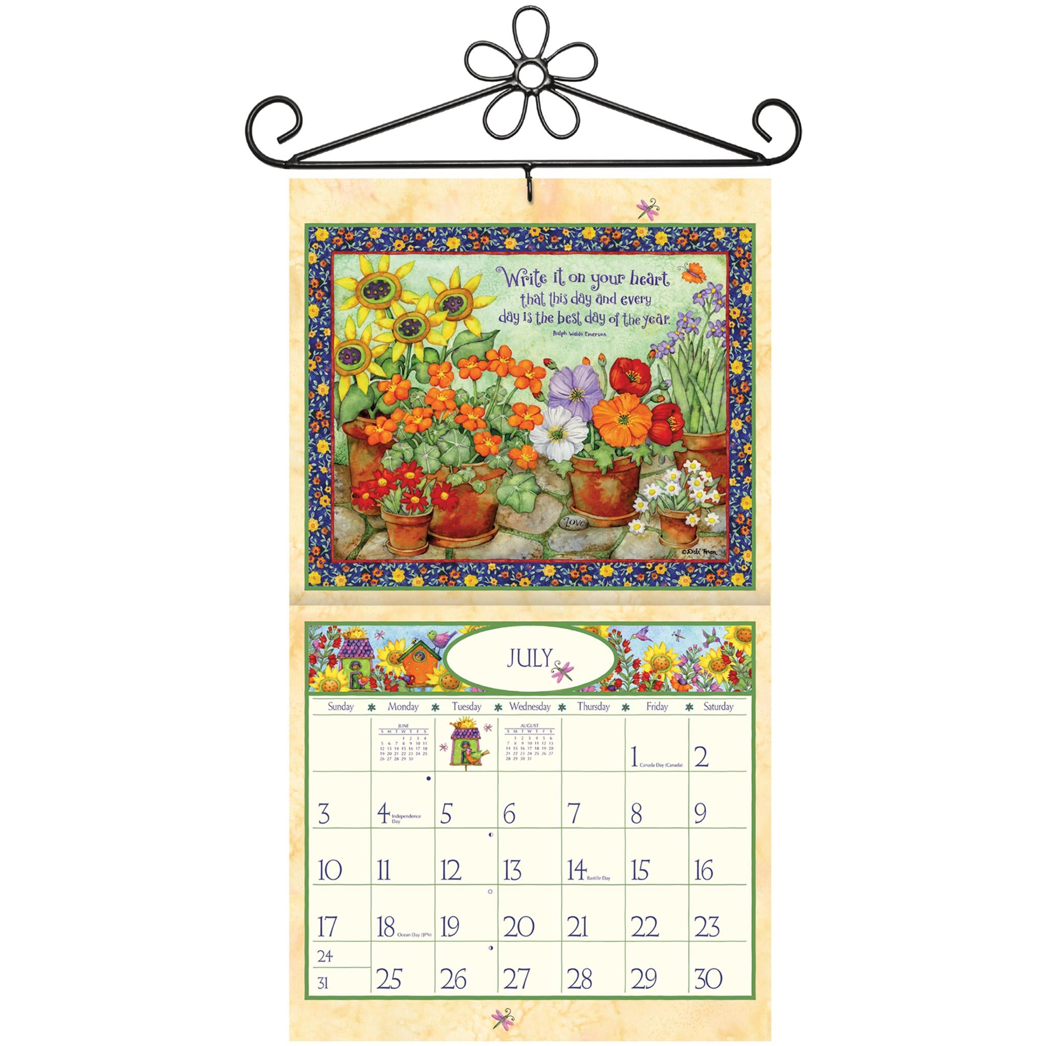 Porte-calendrier en fer forgé à motif floral