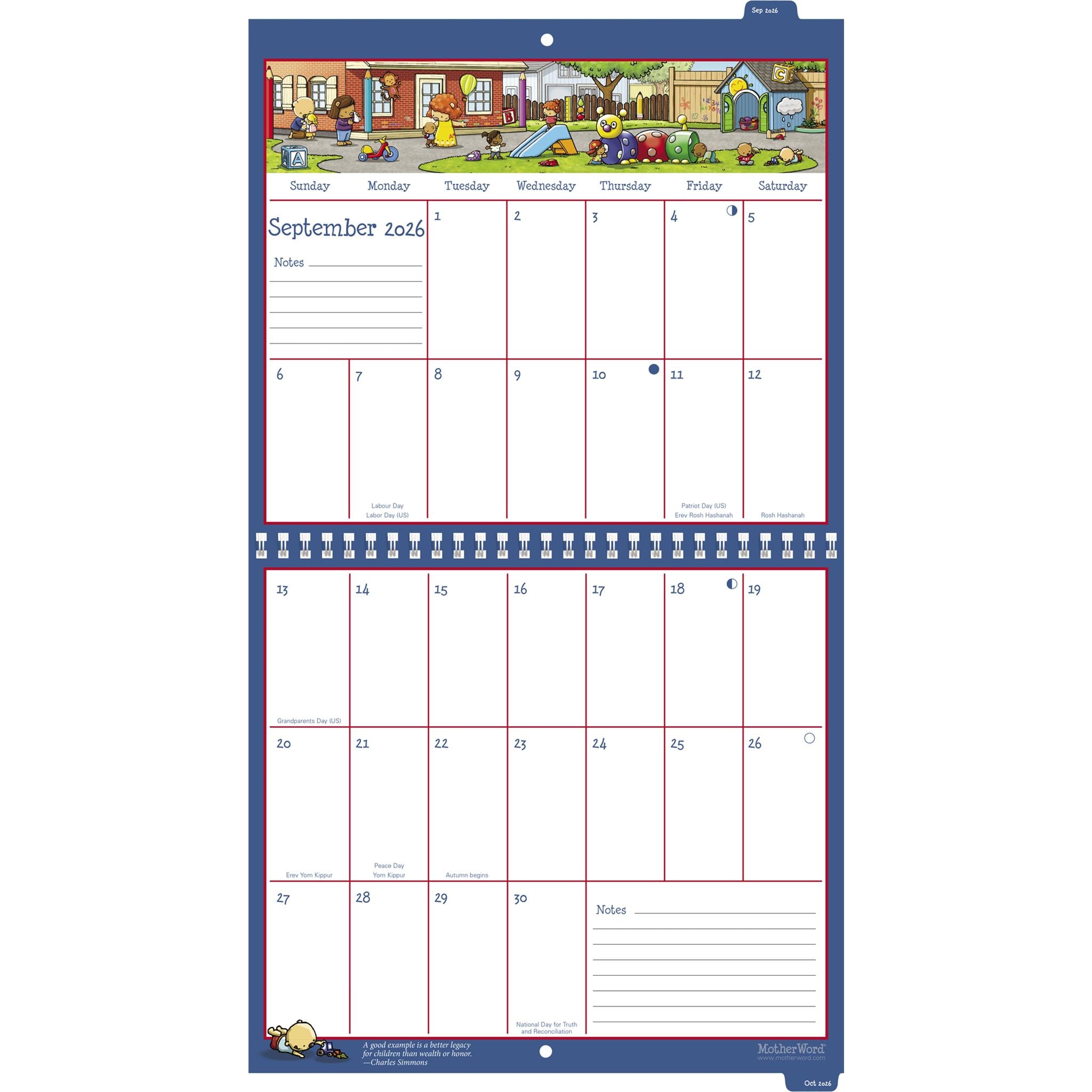 Motherword Tabbed English 2025-2026 Wall Calendar