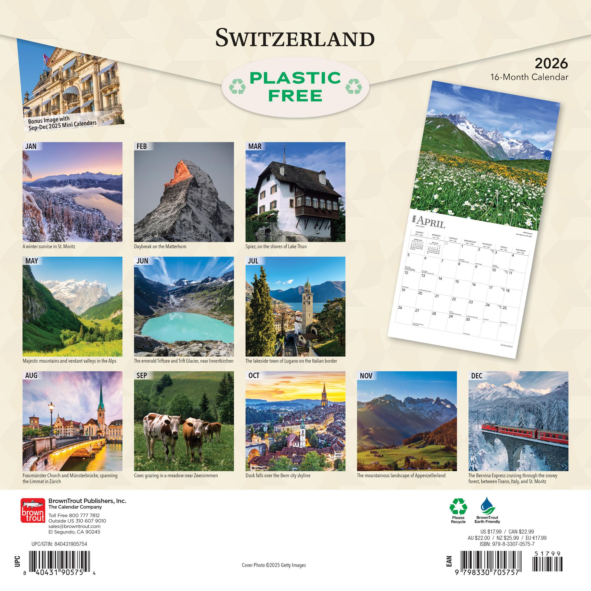 Calendrier mural Suisse 2026