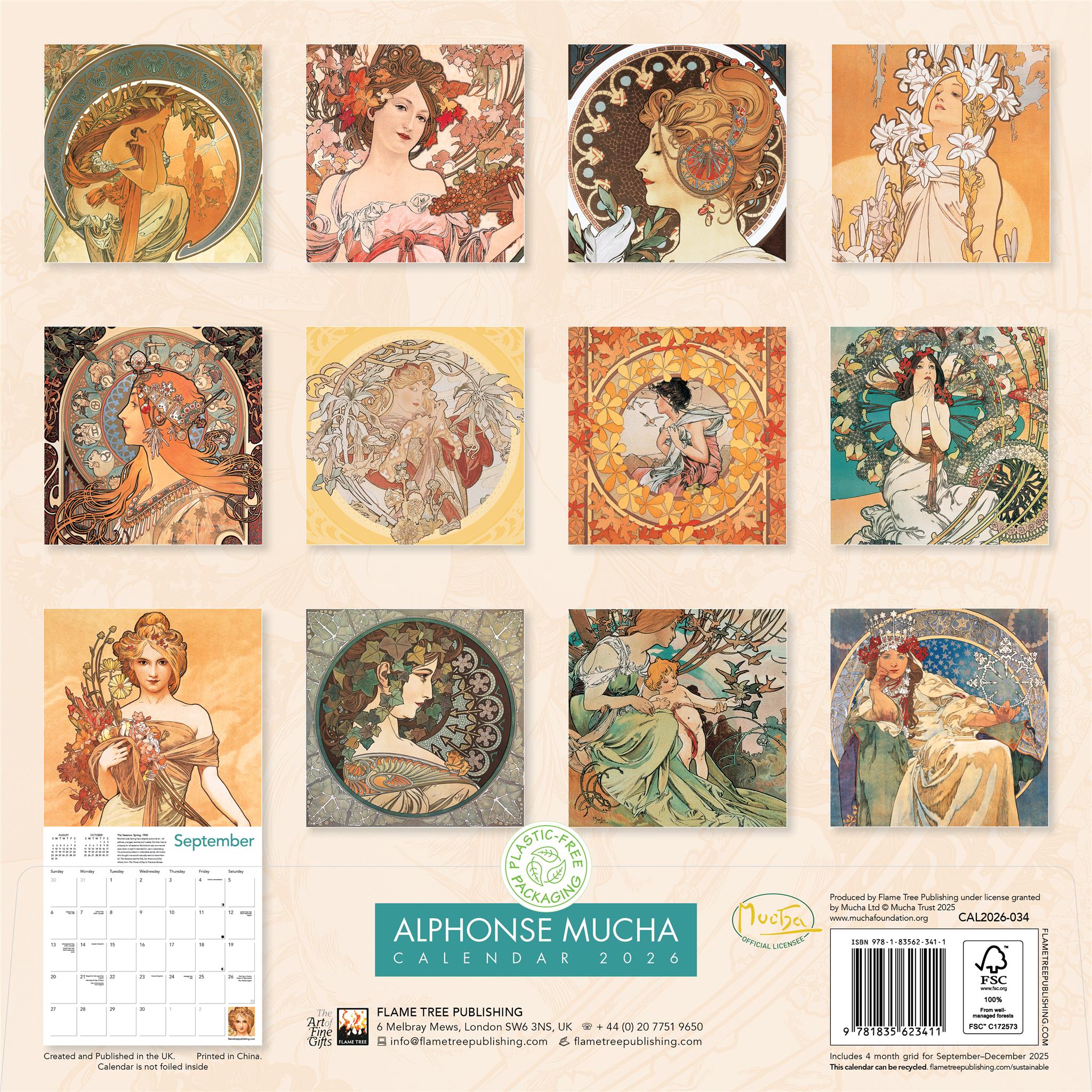 Calendrier mural Alphonse Mucha 2026 - Disponible uniquement en ligne