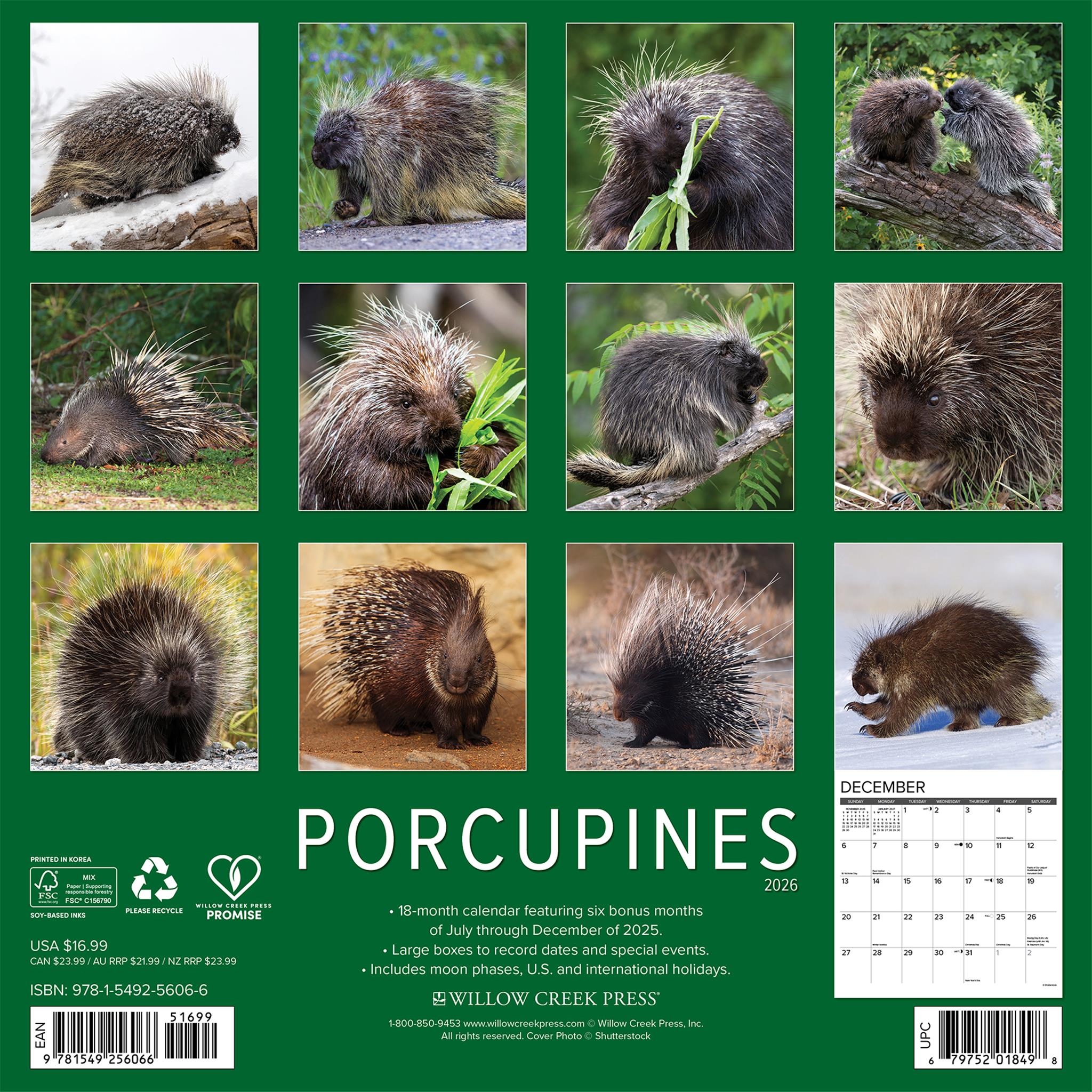 Calendrier mural Porcupines 2026 - Disponible uniquement en ligne