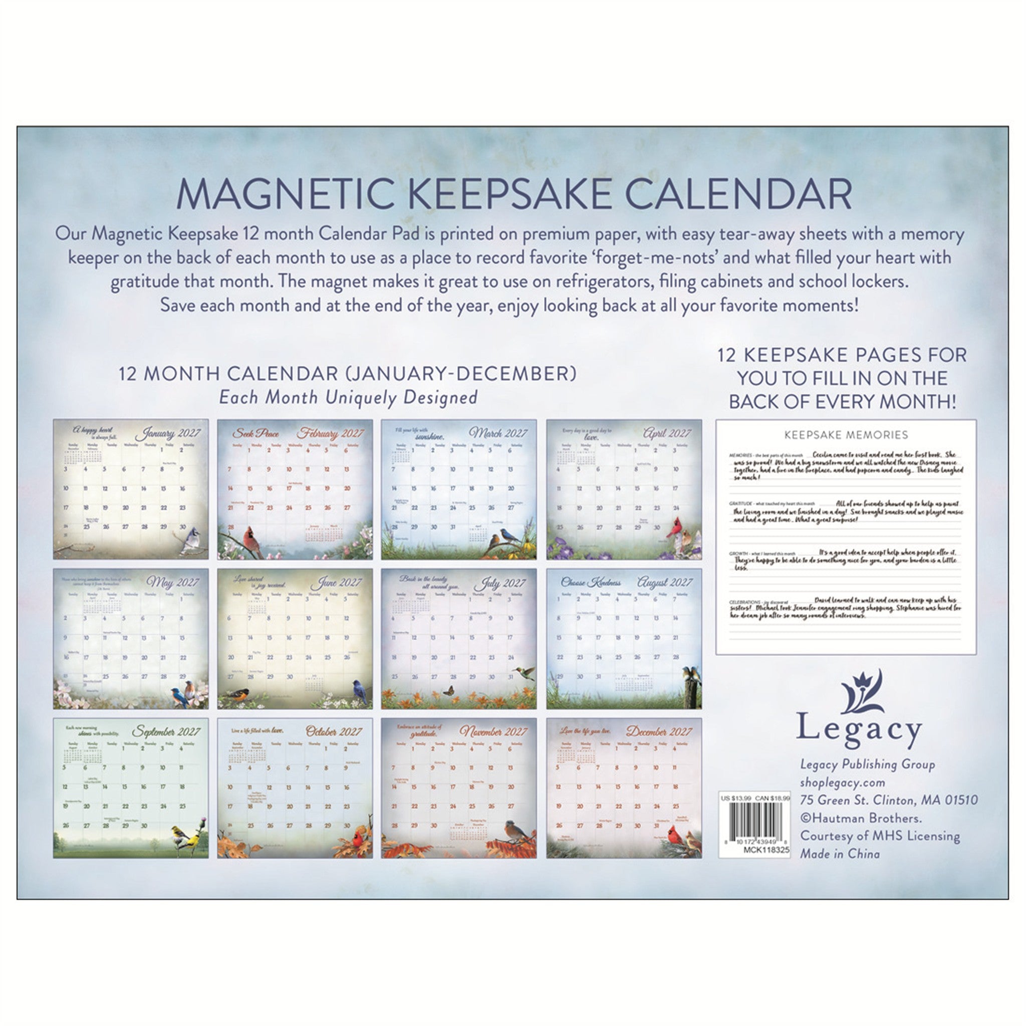 Songbirds Special Edition 2027 Mini Magnetic Calendar