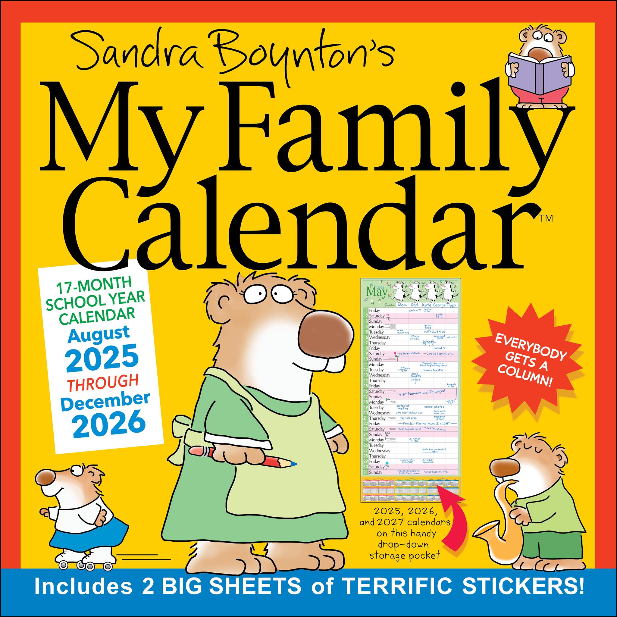 Calendrier mural 2025-2026 de Sandra Boynton « Ma famille »
