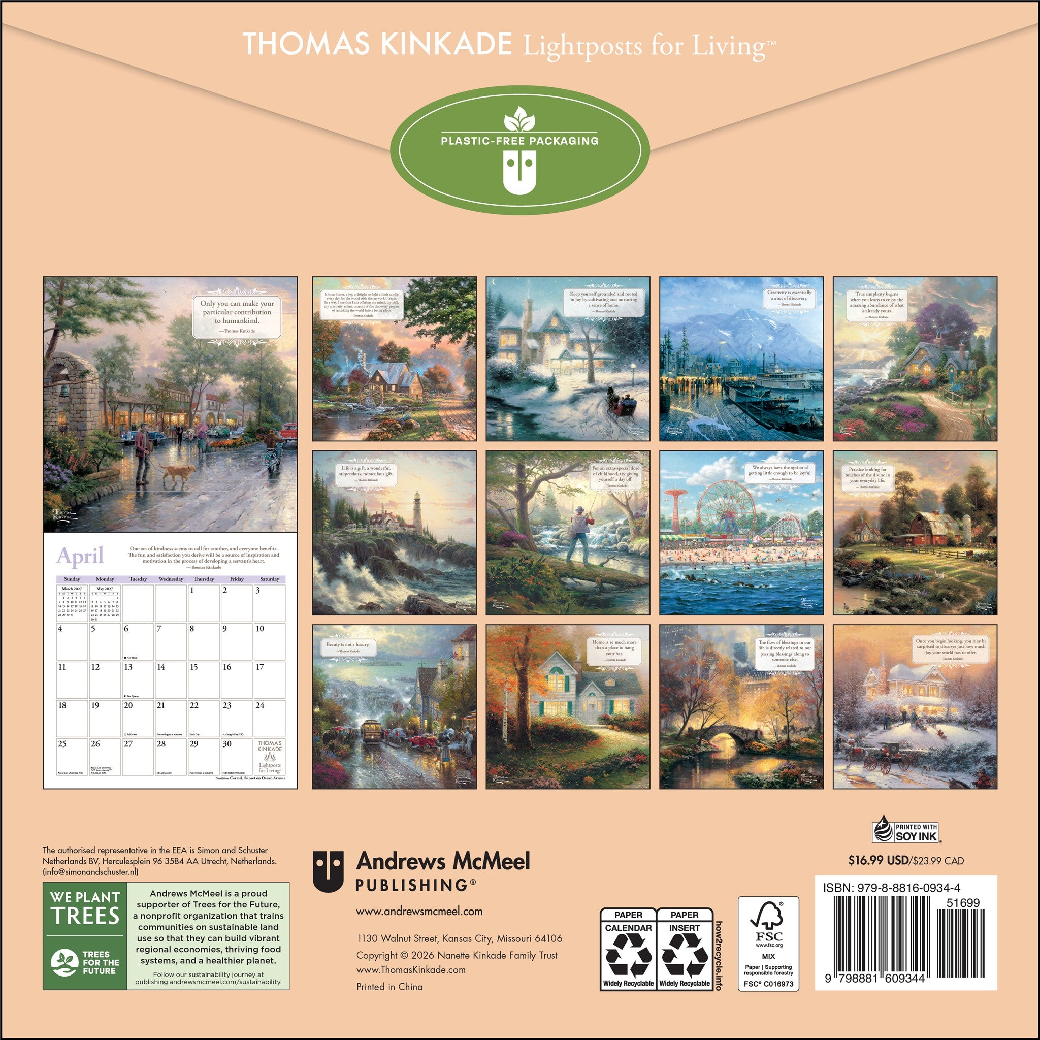 Calendrier mural 2027 Thomas Kinkade Lightposts for Living