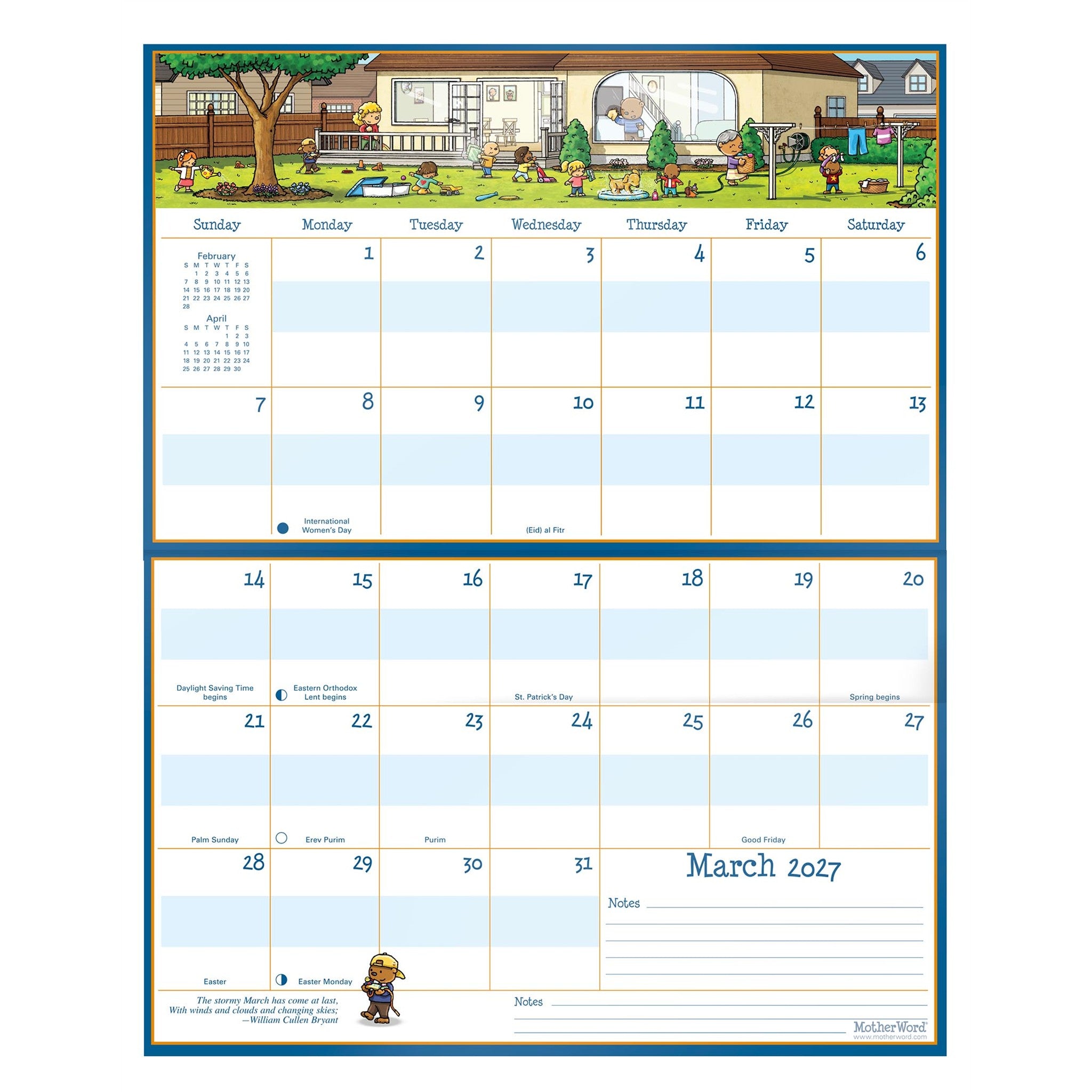 Calendrier mural MotherWord magnétique pour réfrigérateur en anglais 2027