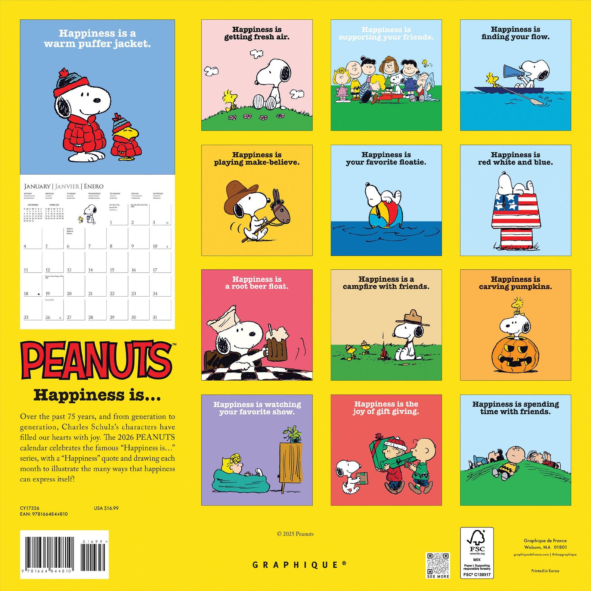 Calendrier mural Peanuts « Le bonheur c'est 2026 »
