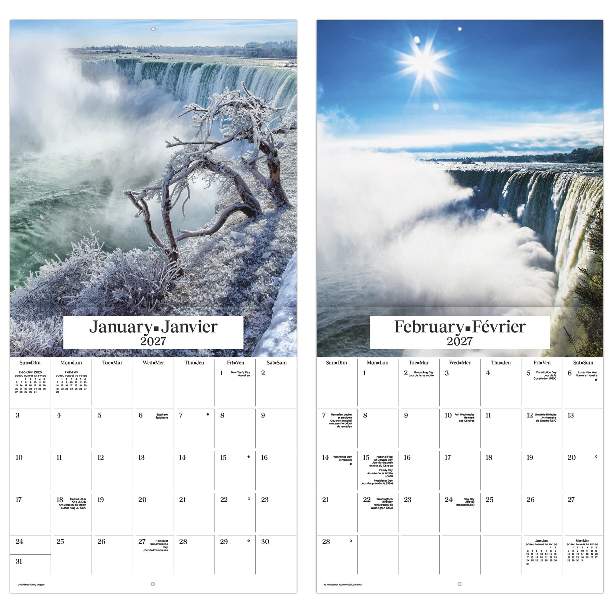 Calendrier mural Chutes du Niagara 2027