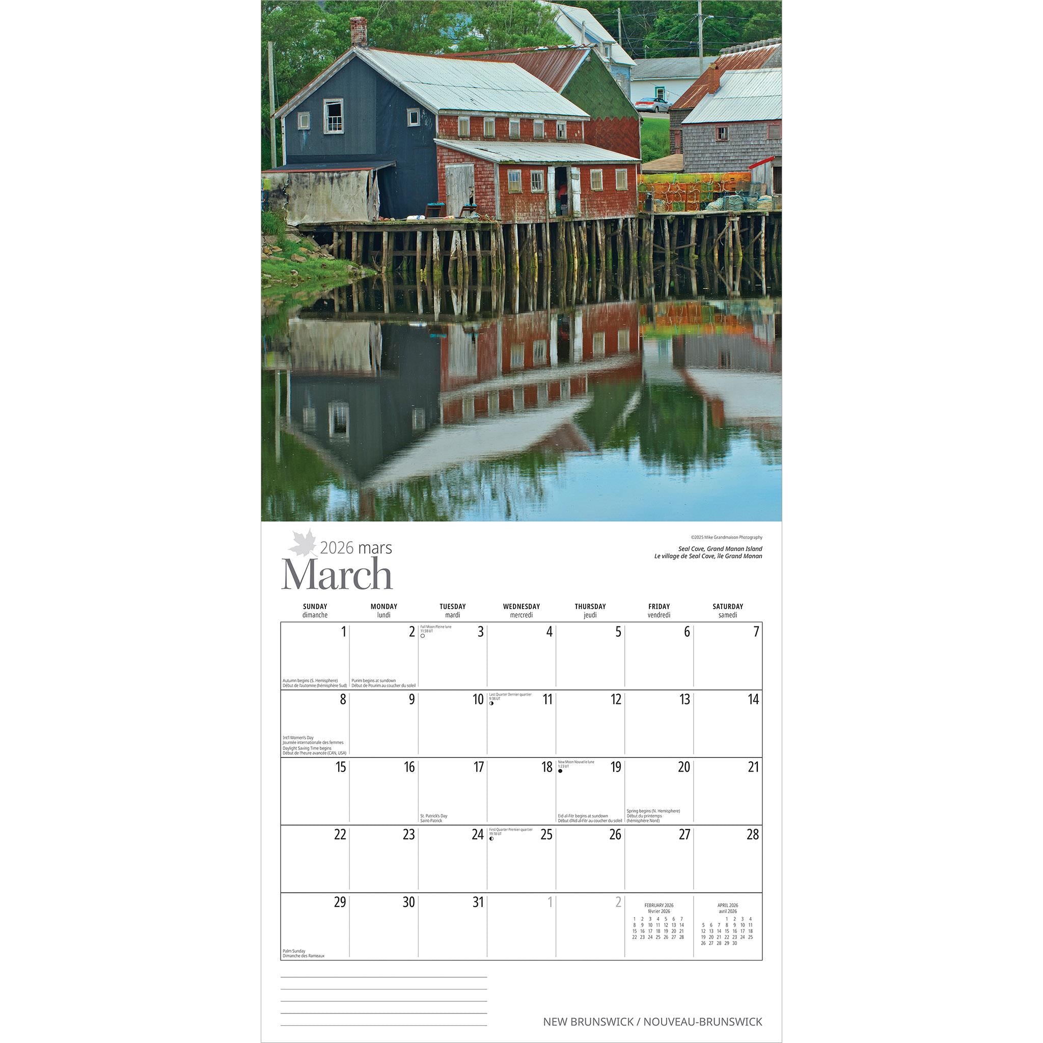 Calendrier mural du Nouveau-Brunswick 2026