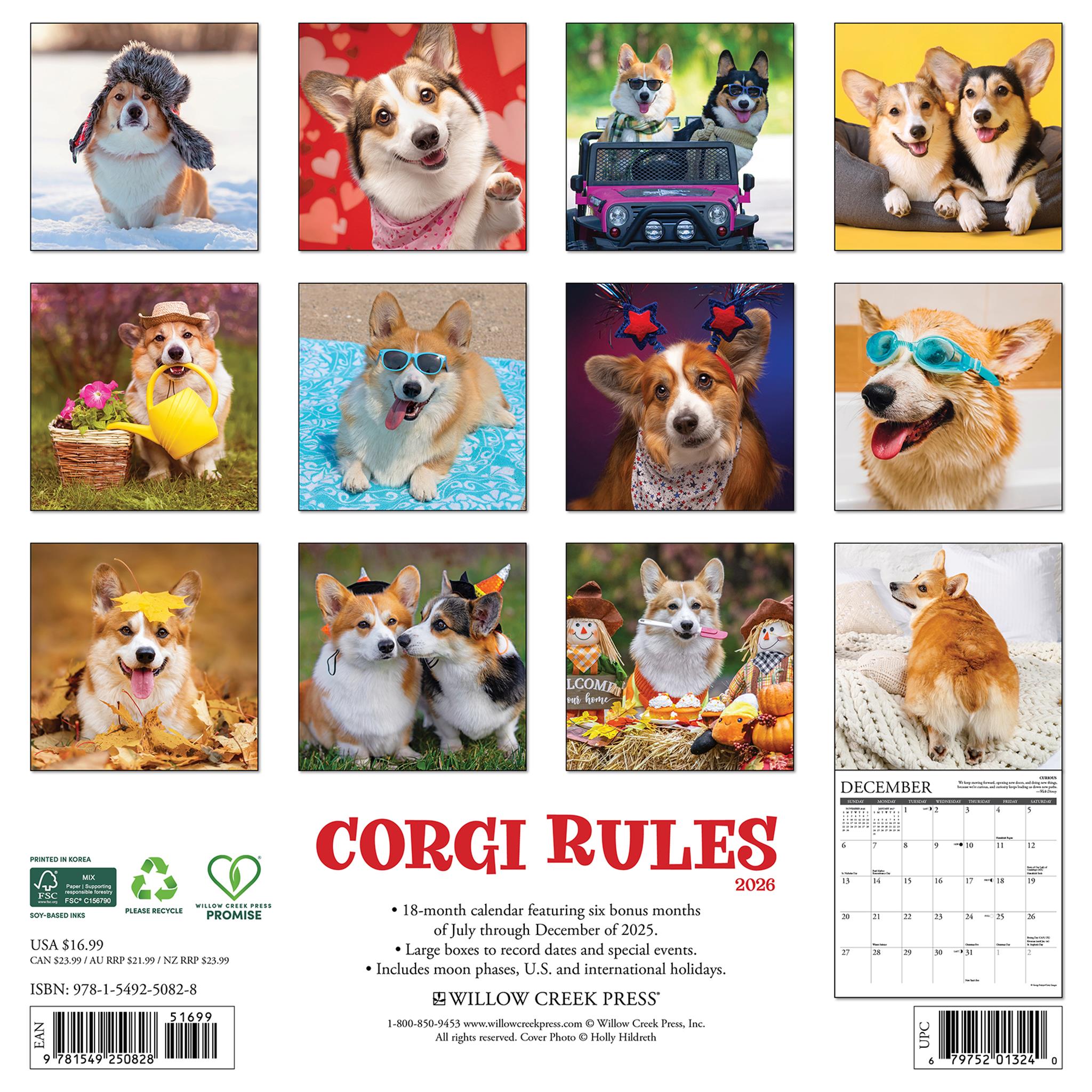 Calendrier mural Corgi Rules 2026 - Disponible uniquement en ligne