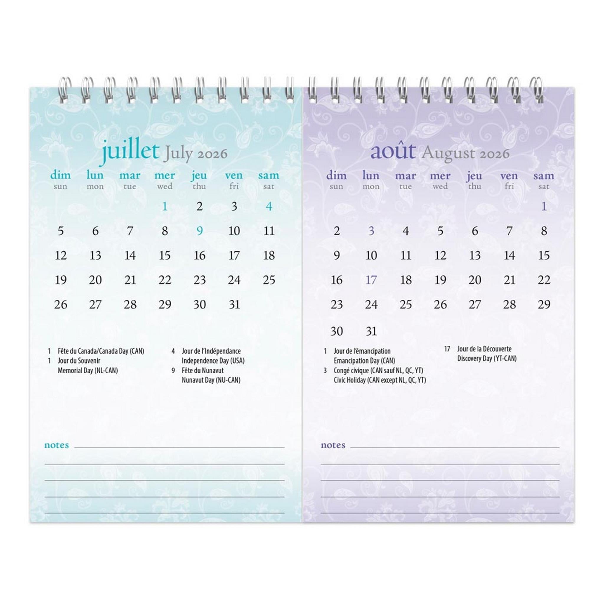 Calendrier chevalet à double vue Motifs 2026 (français)