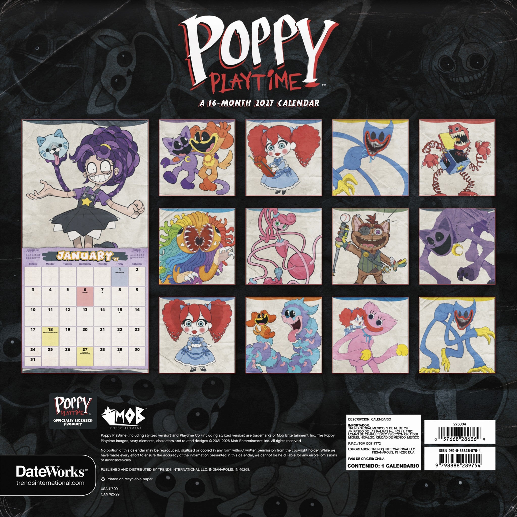 Calendrier mural Poppy Playtime 2027 – Exclusivement en ligne