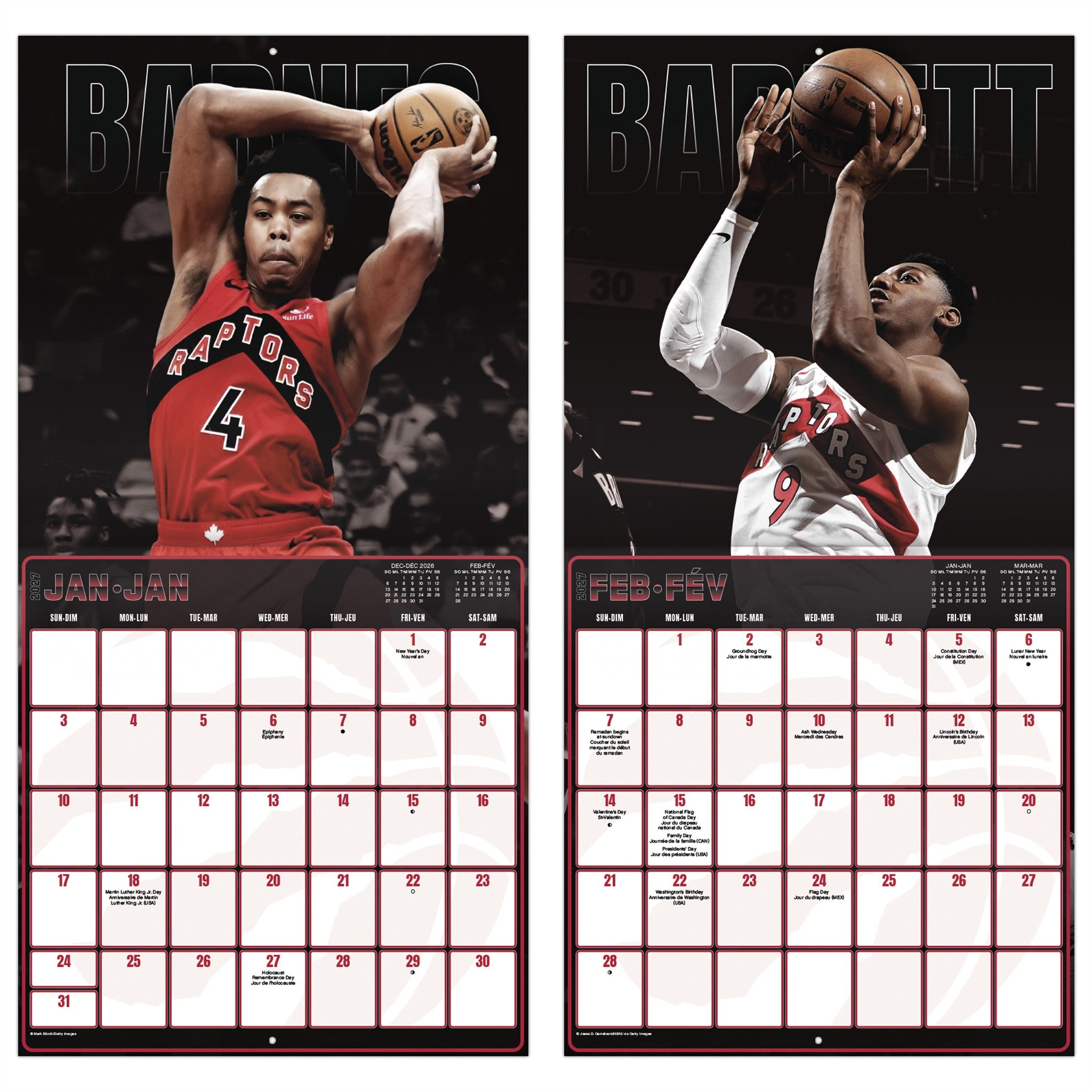 Calendrier mural NBA Toronto Raptors 2027