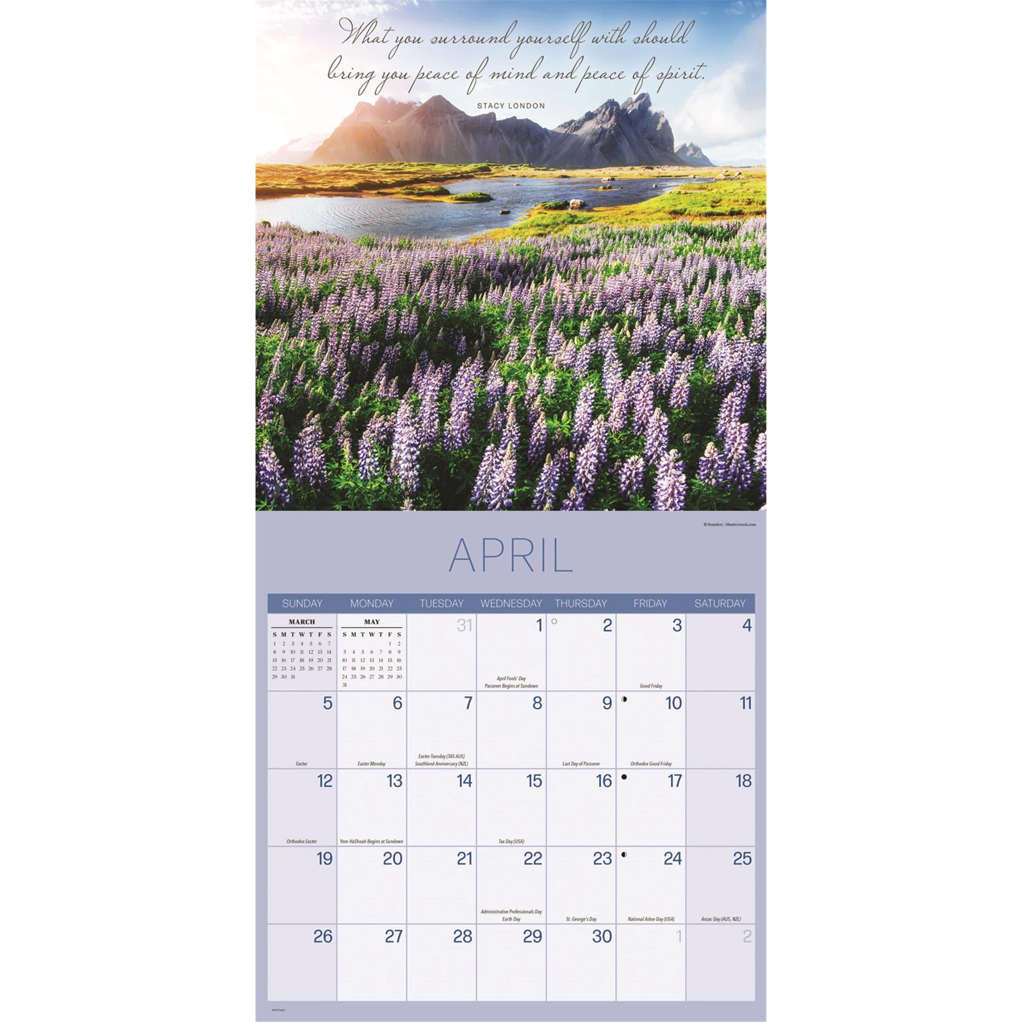 Calendrier mural multilingue Tranquillité 2026