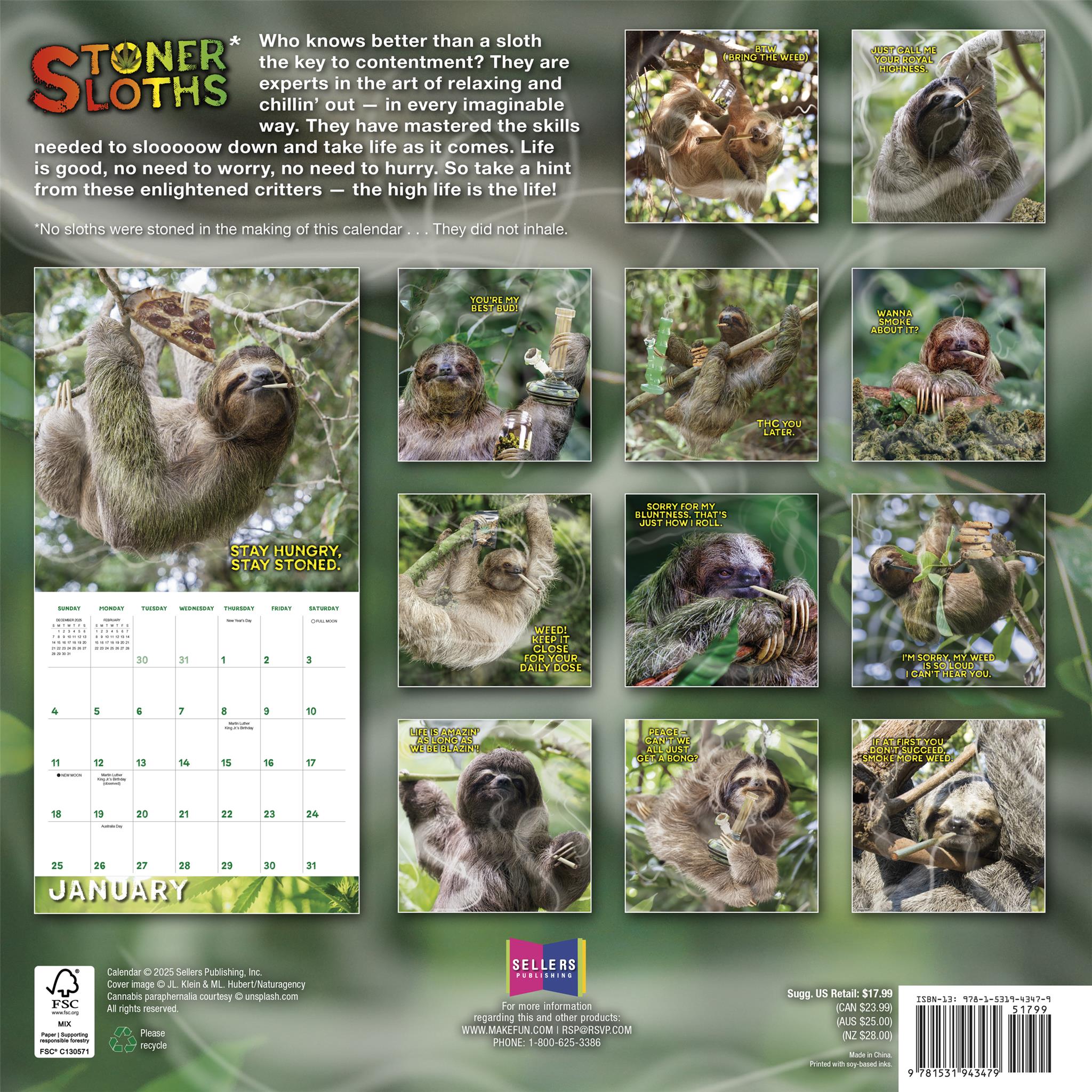 Calendrier mural Stoner Sloths 2026