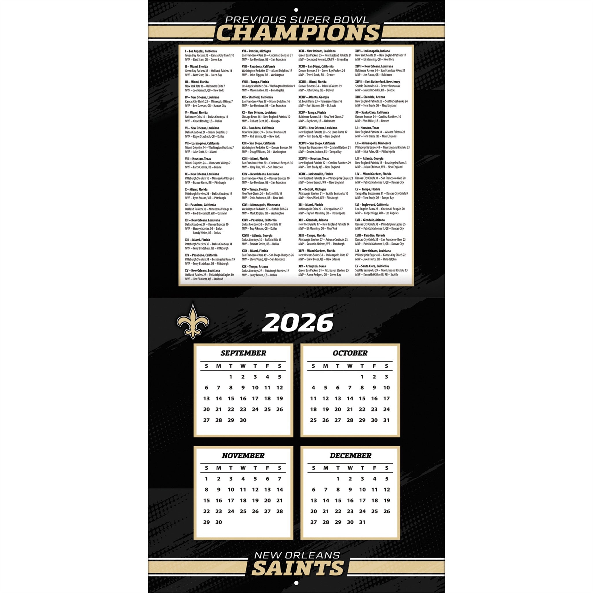 NFL New Orleans Saints 2027 Wall Calendar