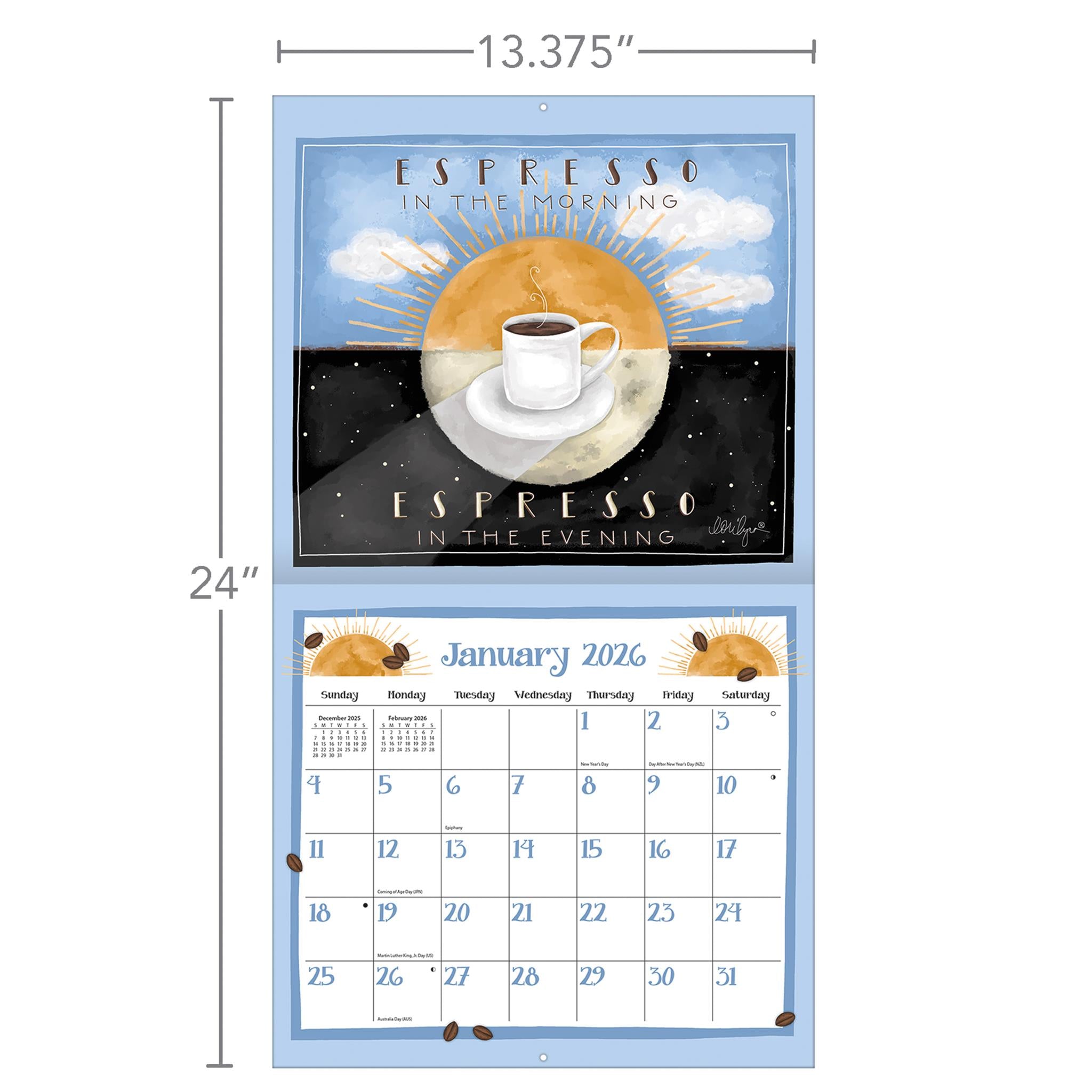 Calendrier mural de luxe Café 2026 - Disponible uniquement en ligne