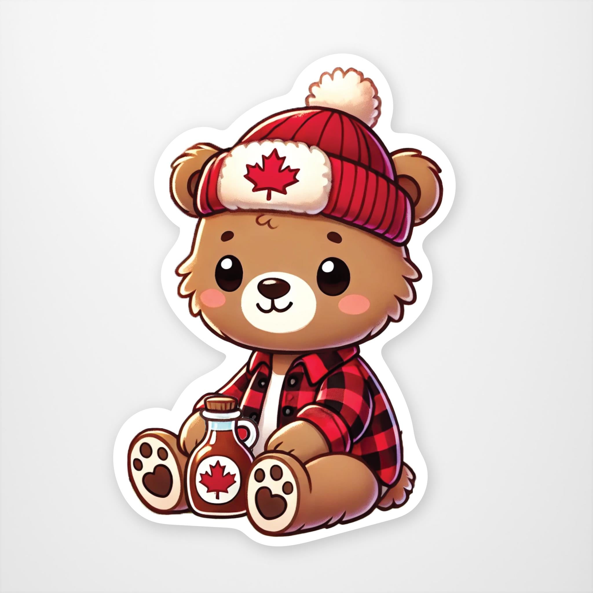 Cool Canadian Bear w Maple Syrup Vinyl Sticker