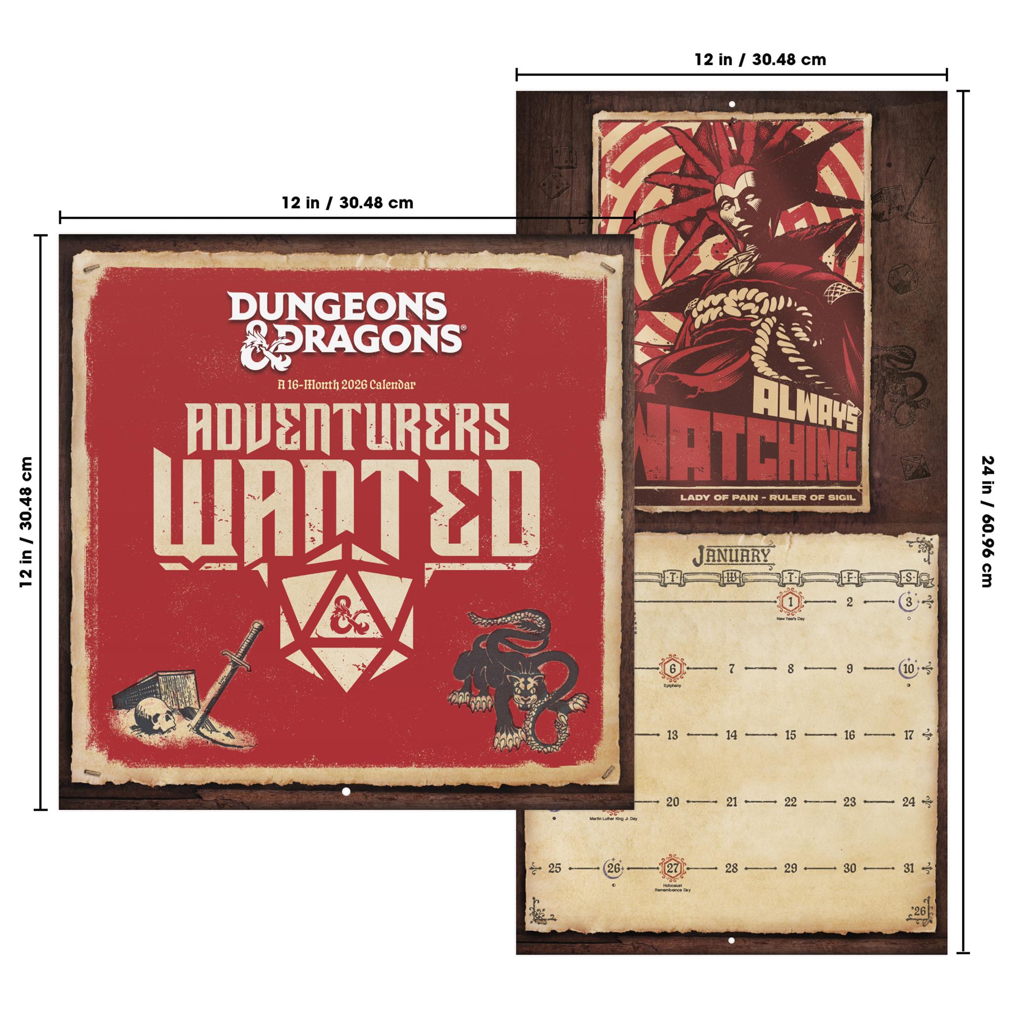 Calendrier mural Dungeons & Dragons Classic 2026 - Disponible uniquement en ligne