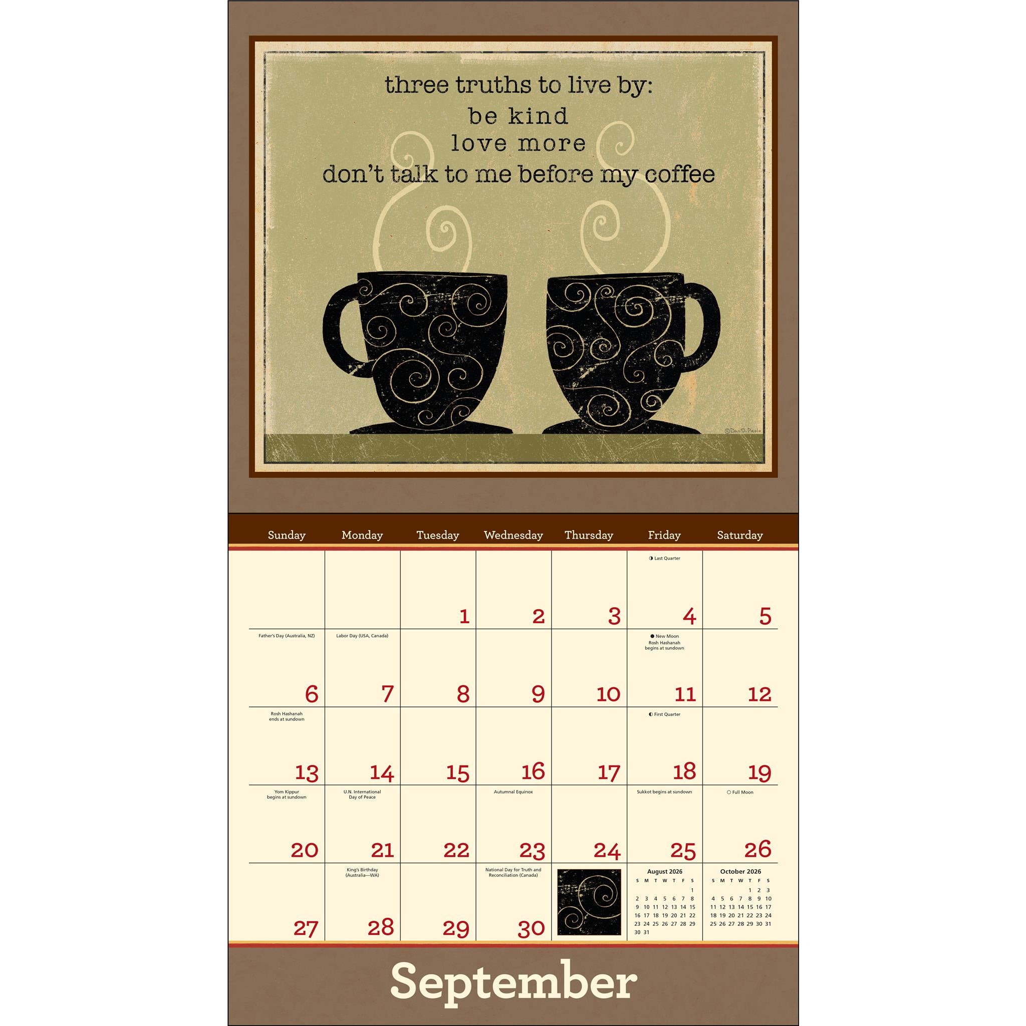 Calendrier mural de luxe Café 2026