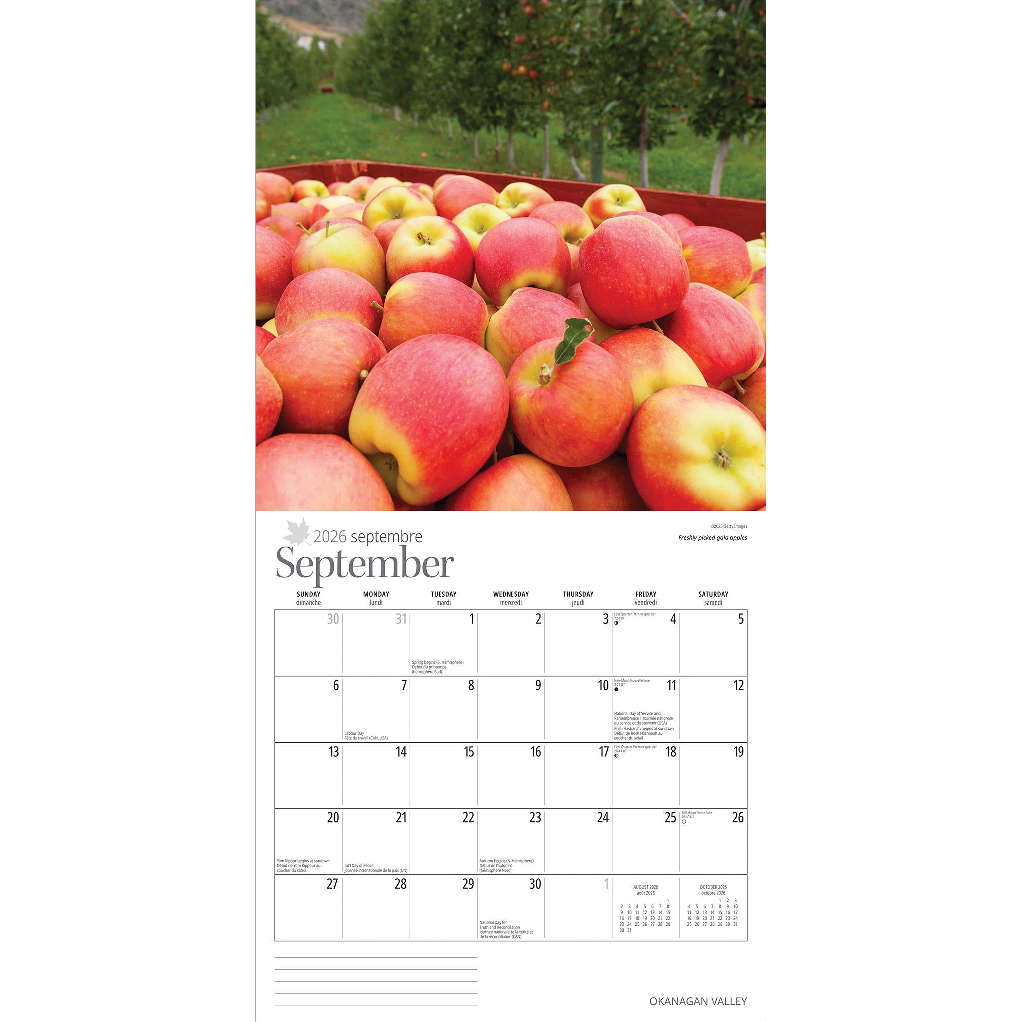 Calendrier mural de la vallée de l'Okanagan 2026