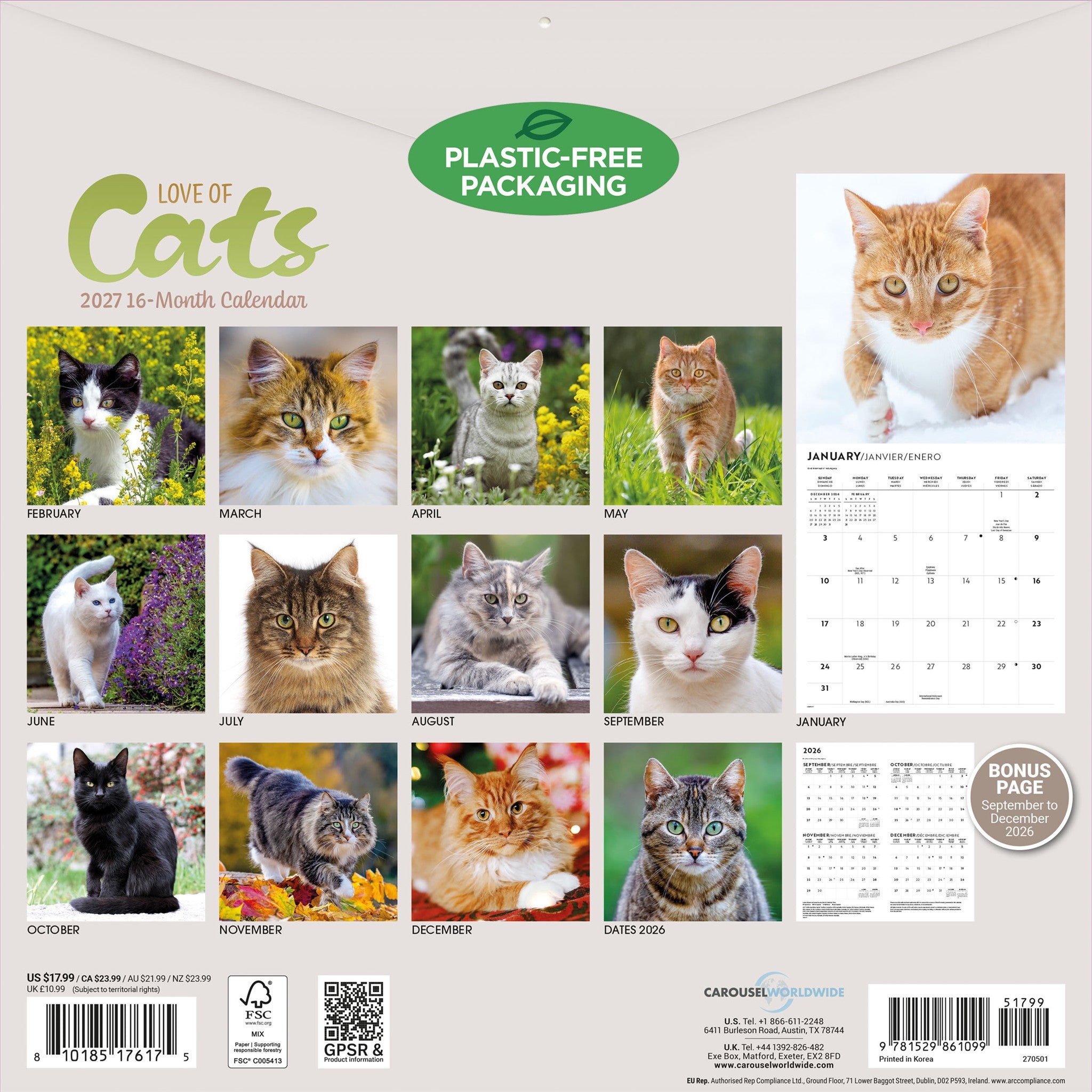 Calendrier mural L'Amour des chats 2027