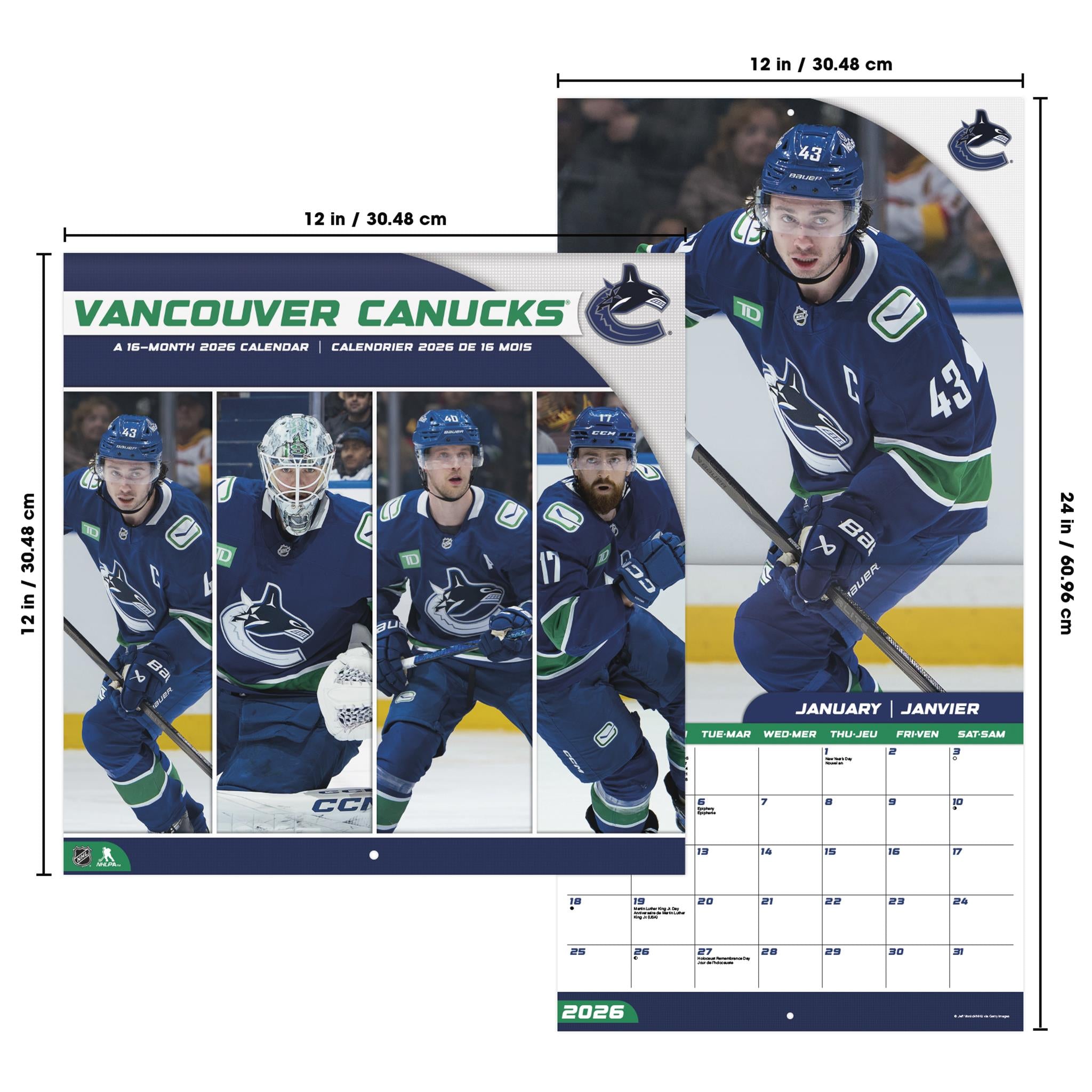 NHL Vancouver Canucks Bilingual 2026 Wall Calendar