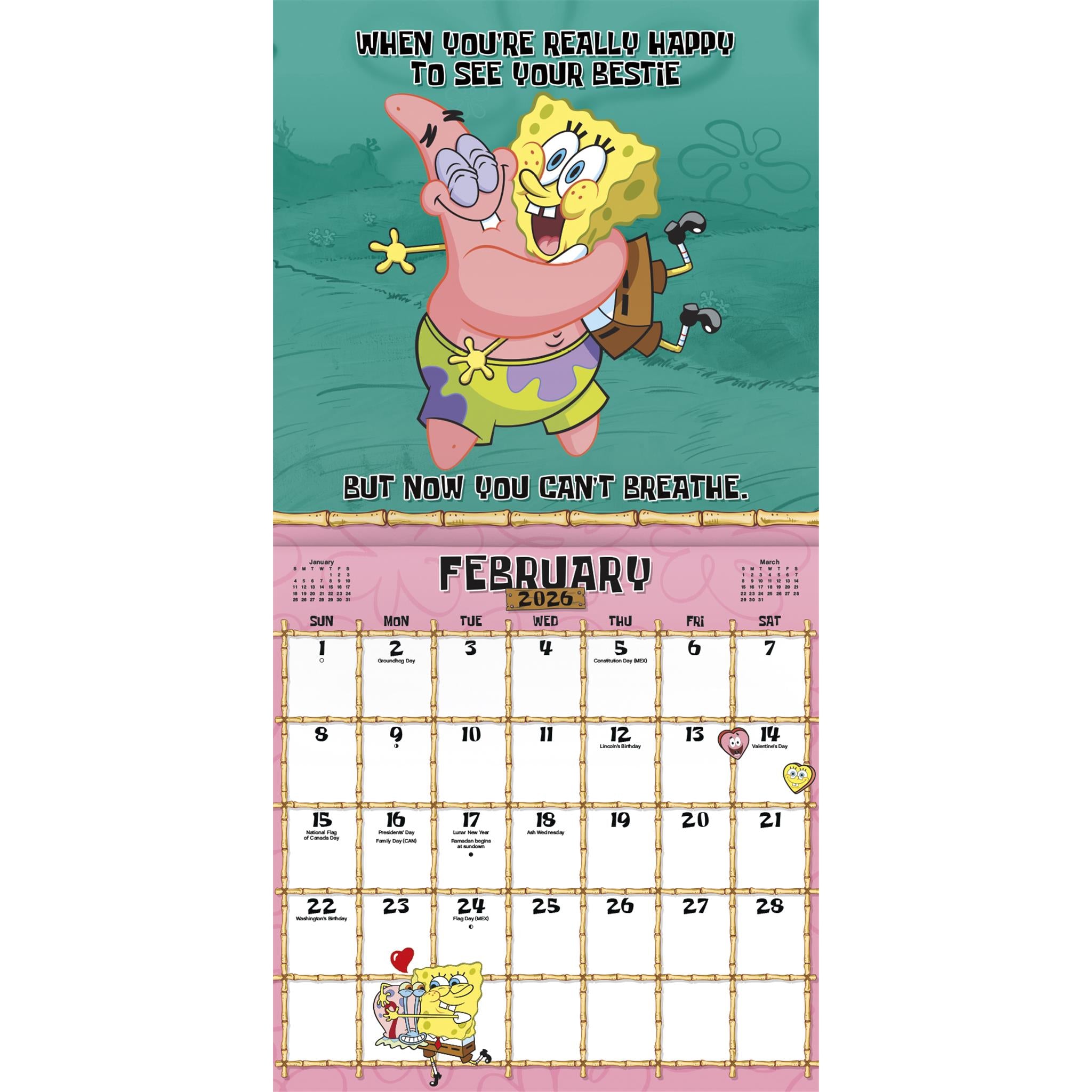 Calendrier mural Bob l'éponge 2026