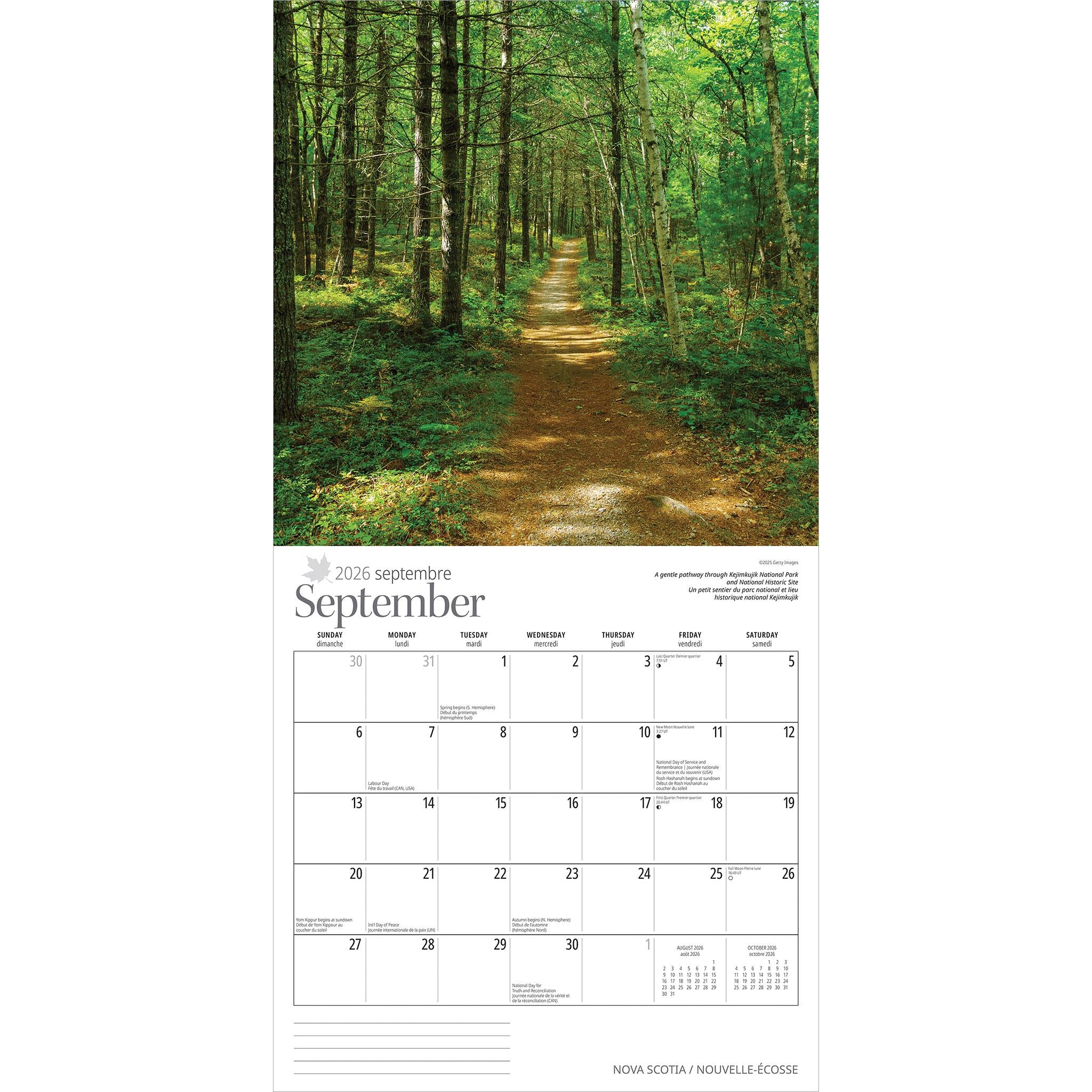 Calendrier mural de la Nouvelle-Écosse 2026