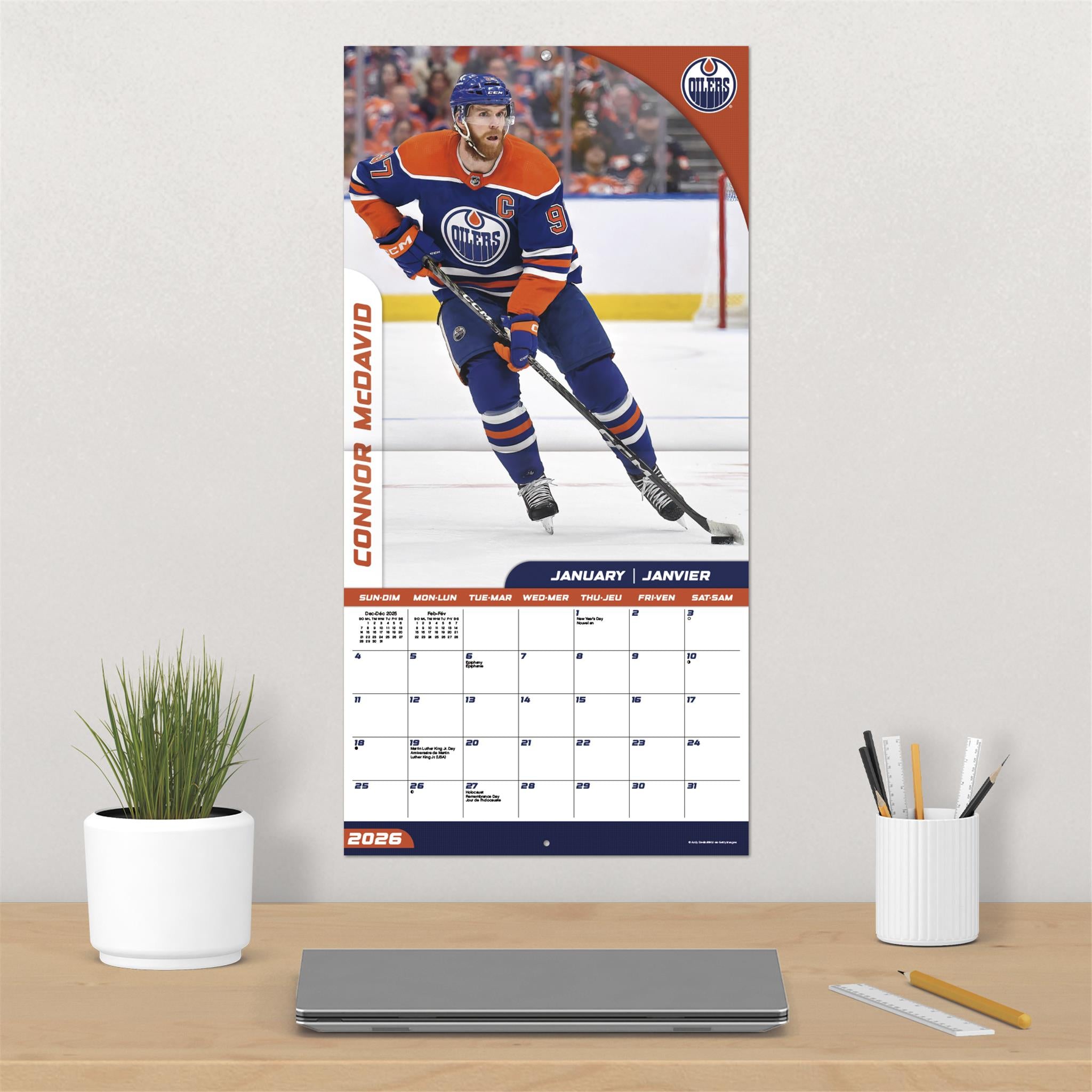 Calendrier mural bilingue 2026 des Oilers d'Edmonton de la LNH