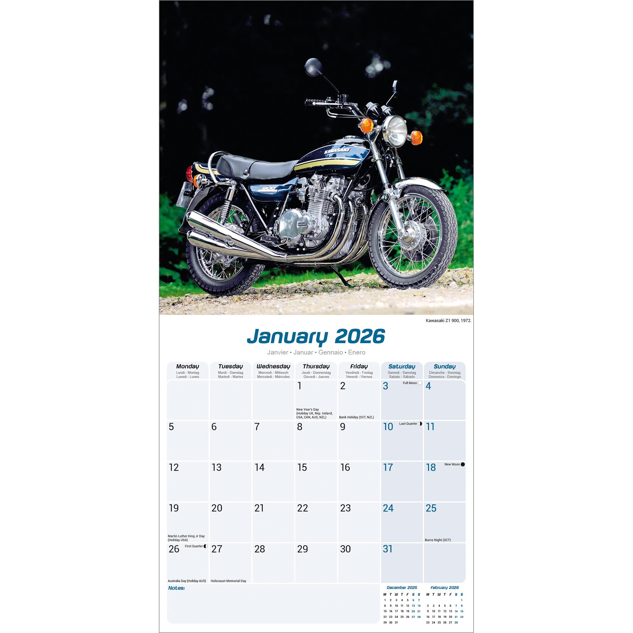 70s Superbikes 2026 Wall Calendar