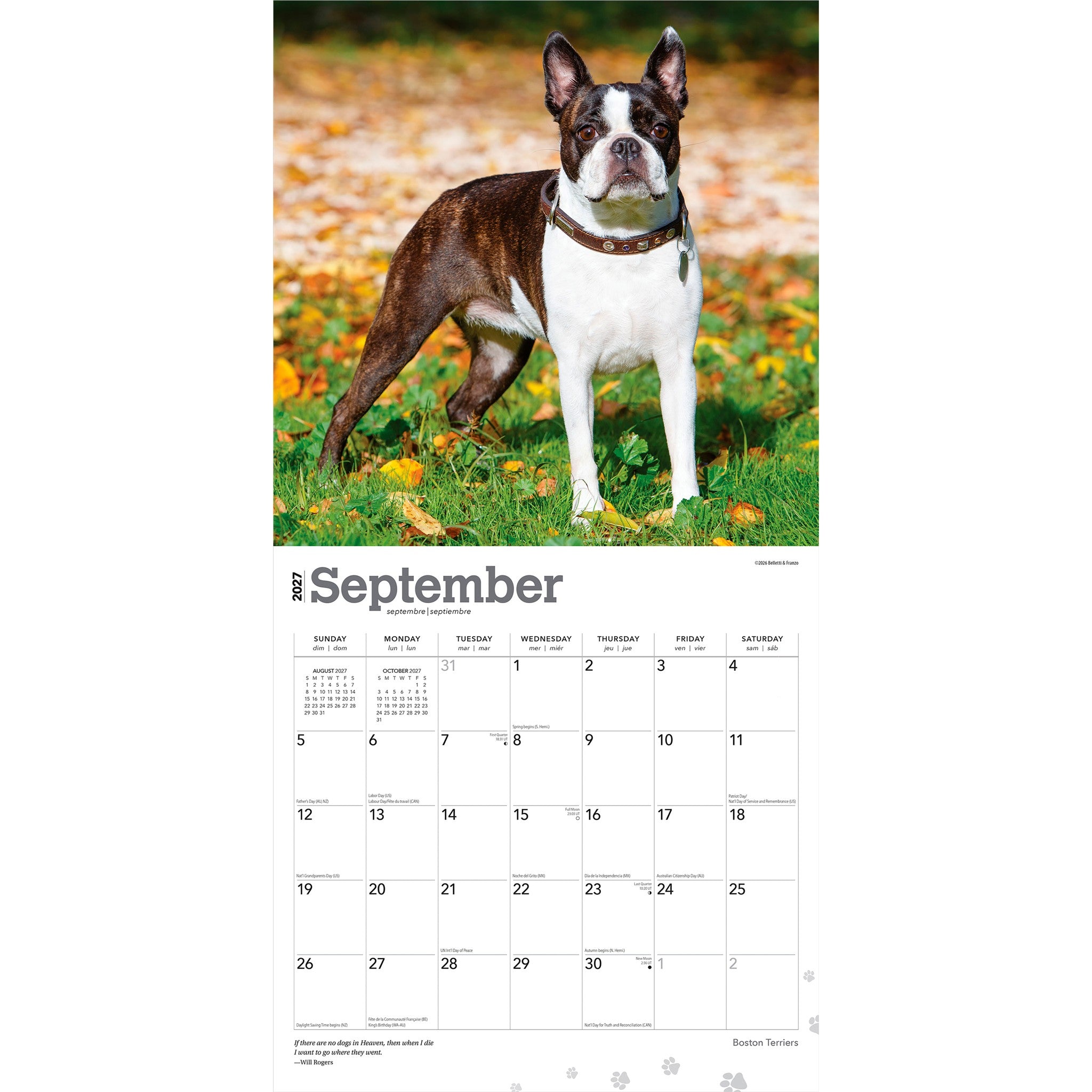 Boston Terriers 2027 Wall Calendar