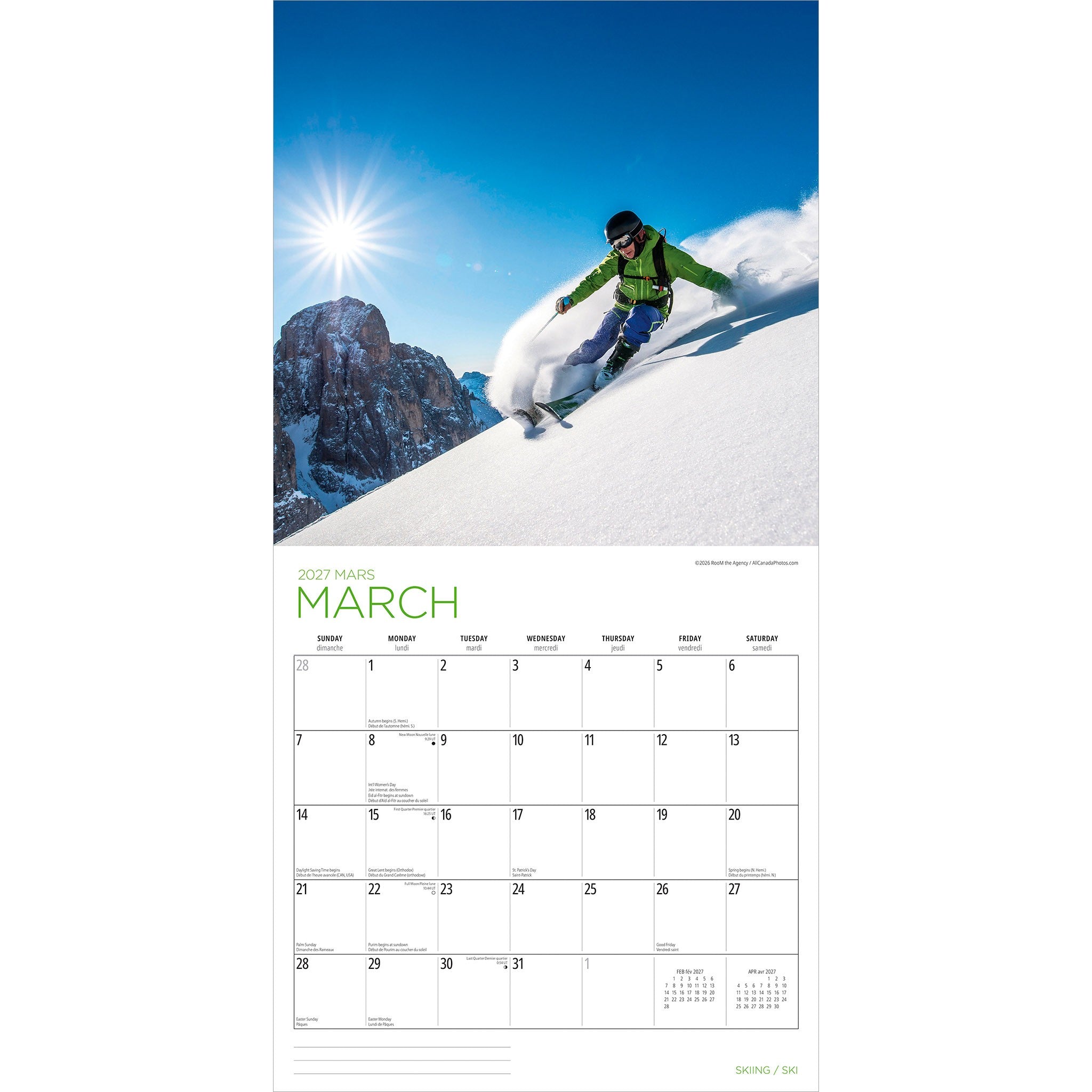 Skiing / Ski 2027 Wall Calendar
