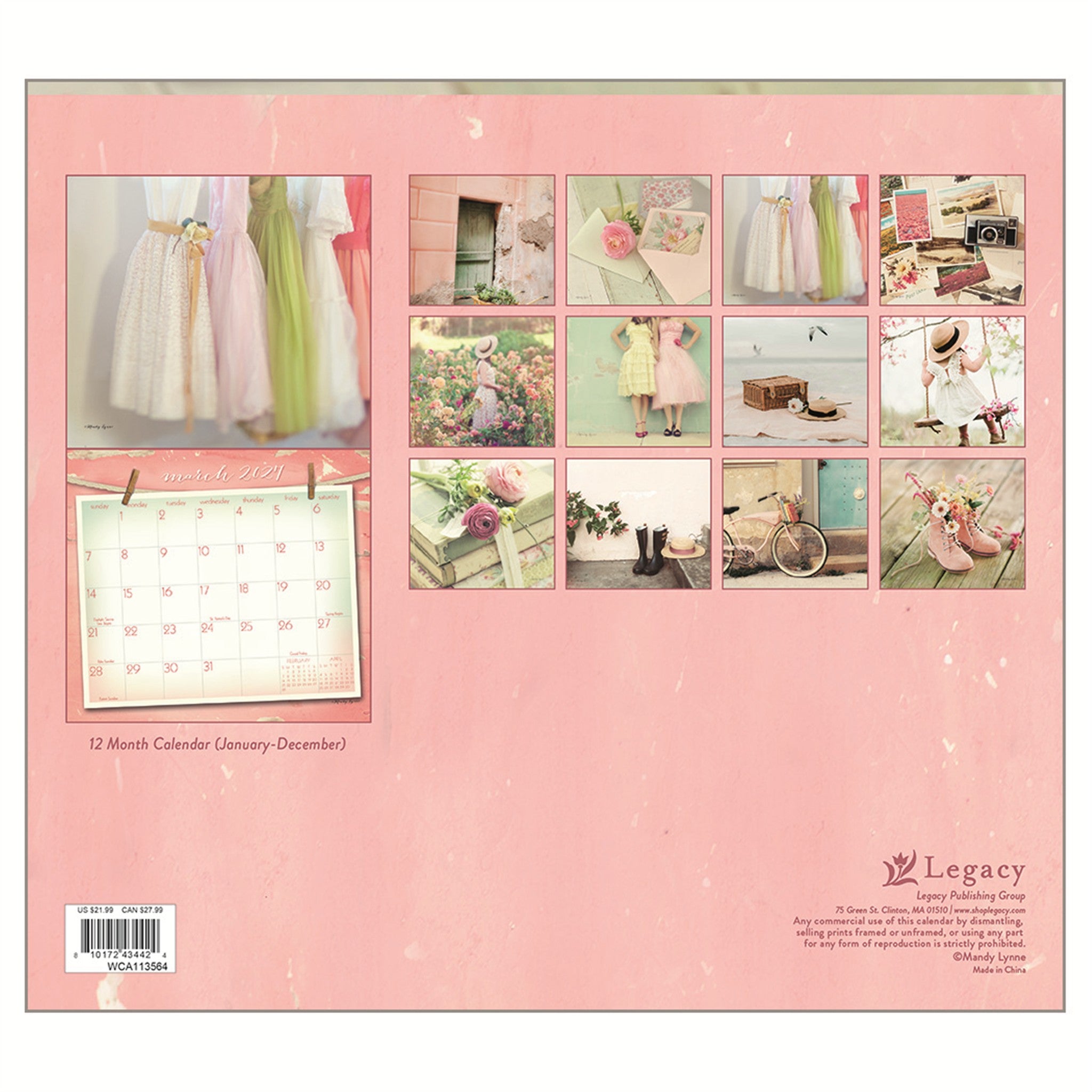 Calendrier mural rose vintage 2027