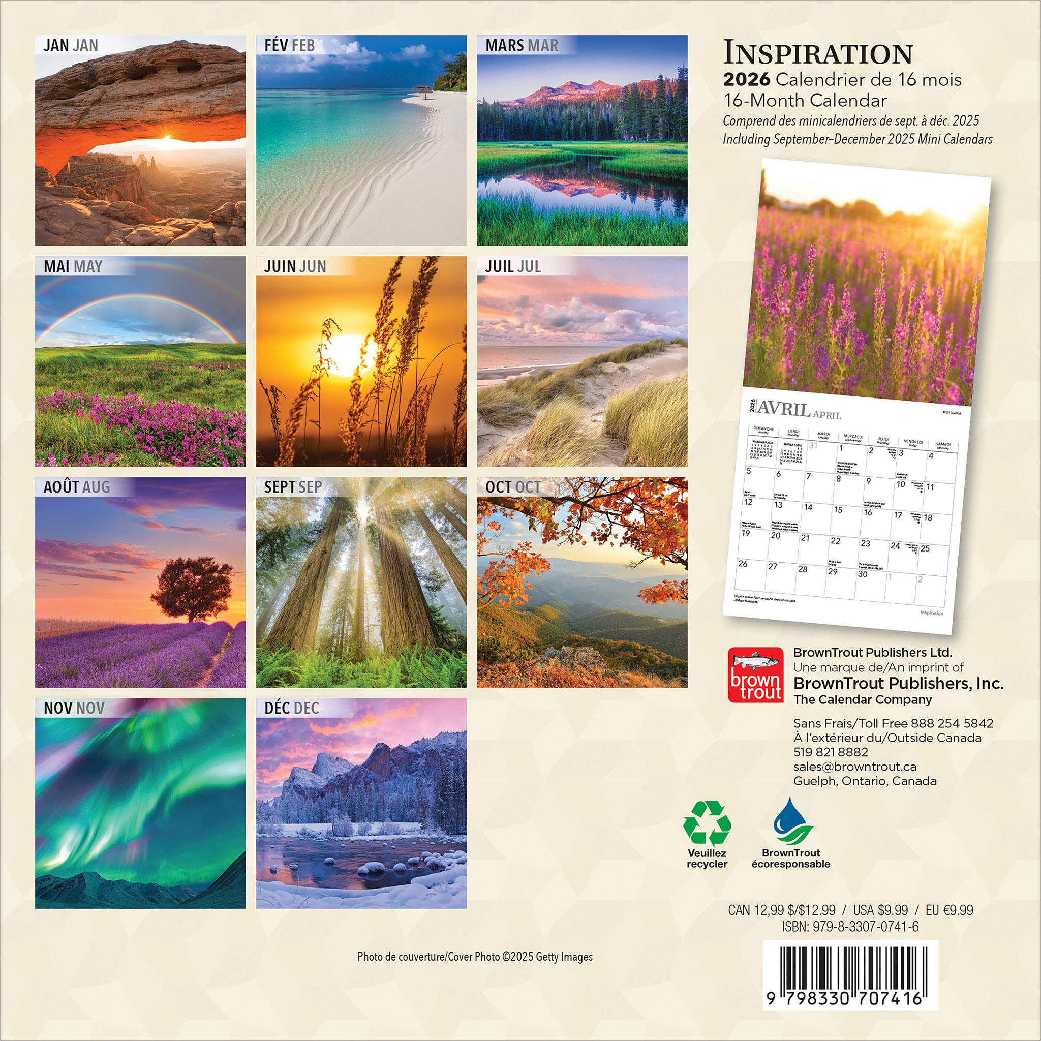 Mini calendrier Inspiration 2026 (français)