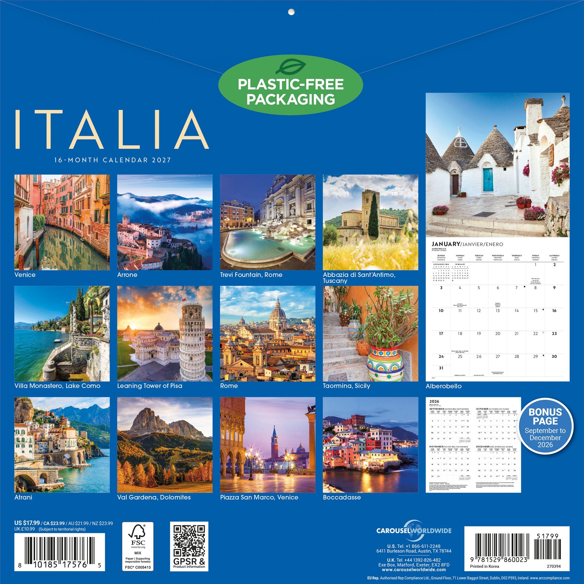 Calendrier mural Italie 2027