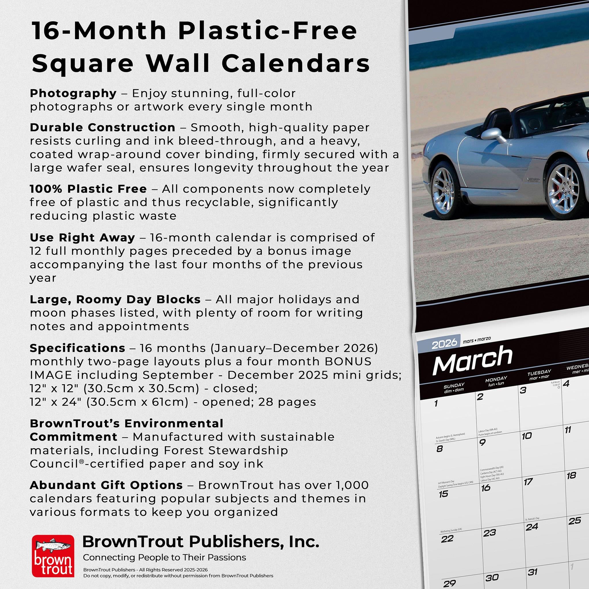 Calendrier mural Dodge Viper 2026