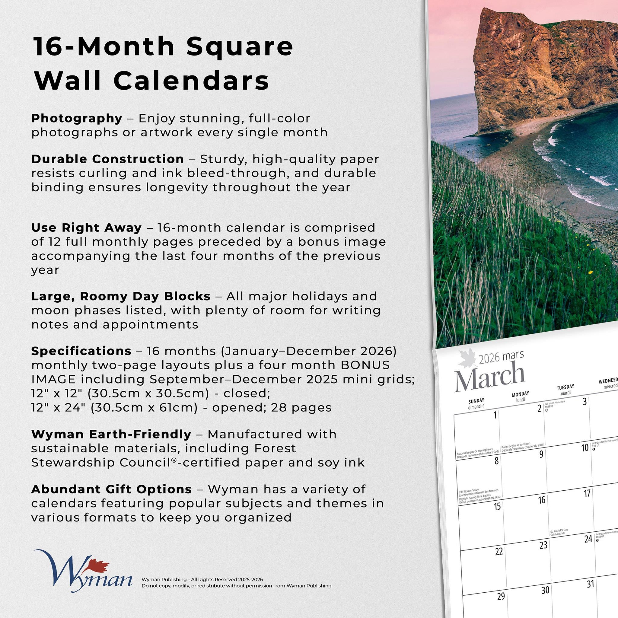 Canadas East Coast 2026 Wall Calendar