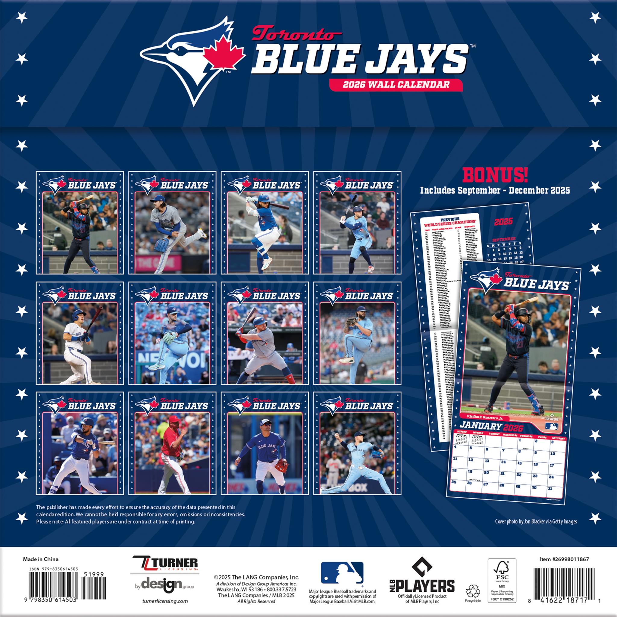 Calendrier mural 2026 des Blue Jays de Toronto (MLB)