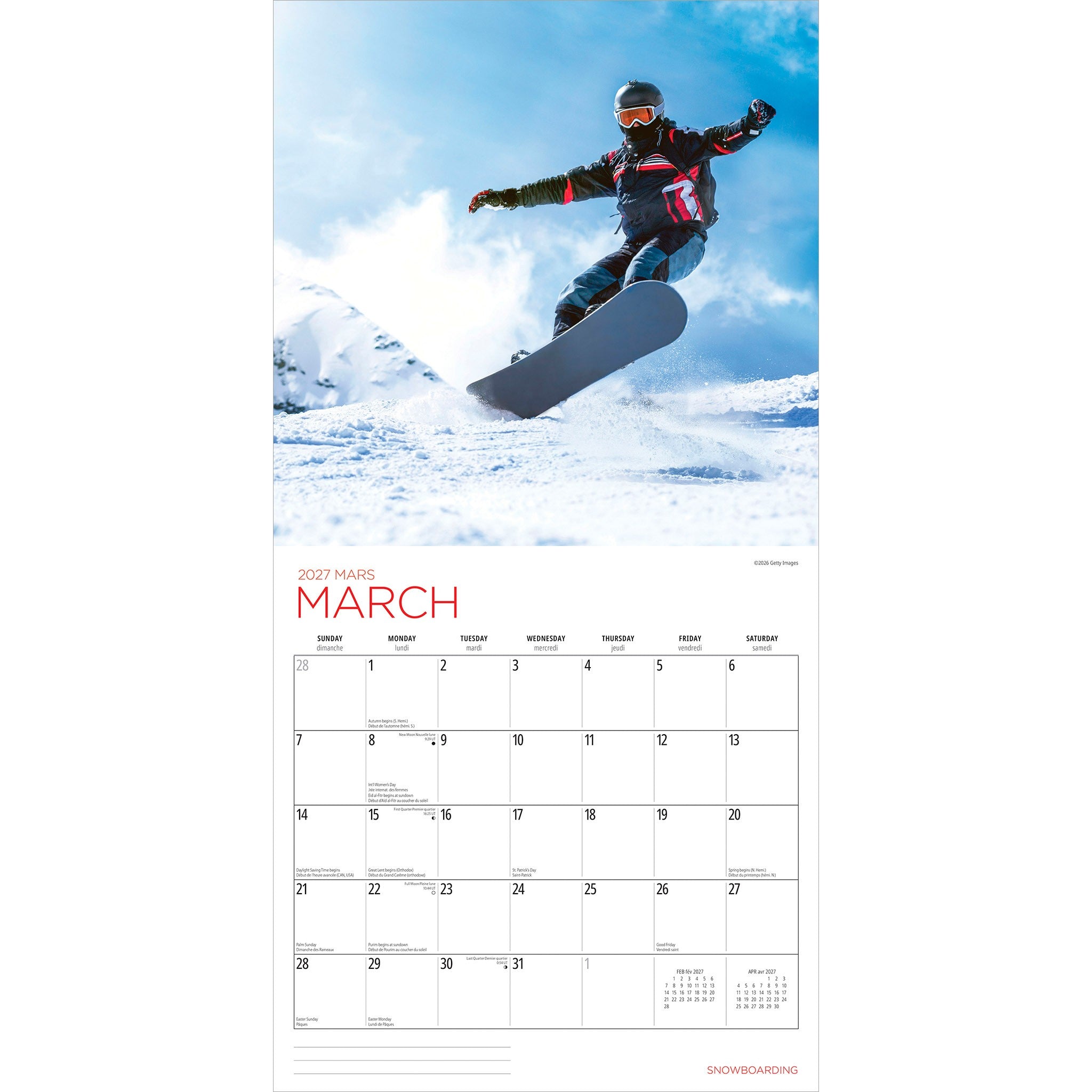 Snowboarding 2027 Wall Calendar