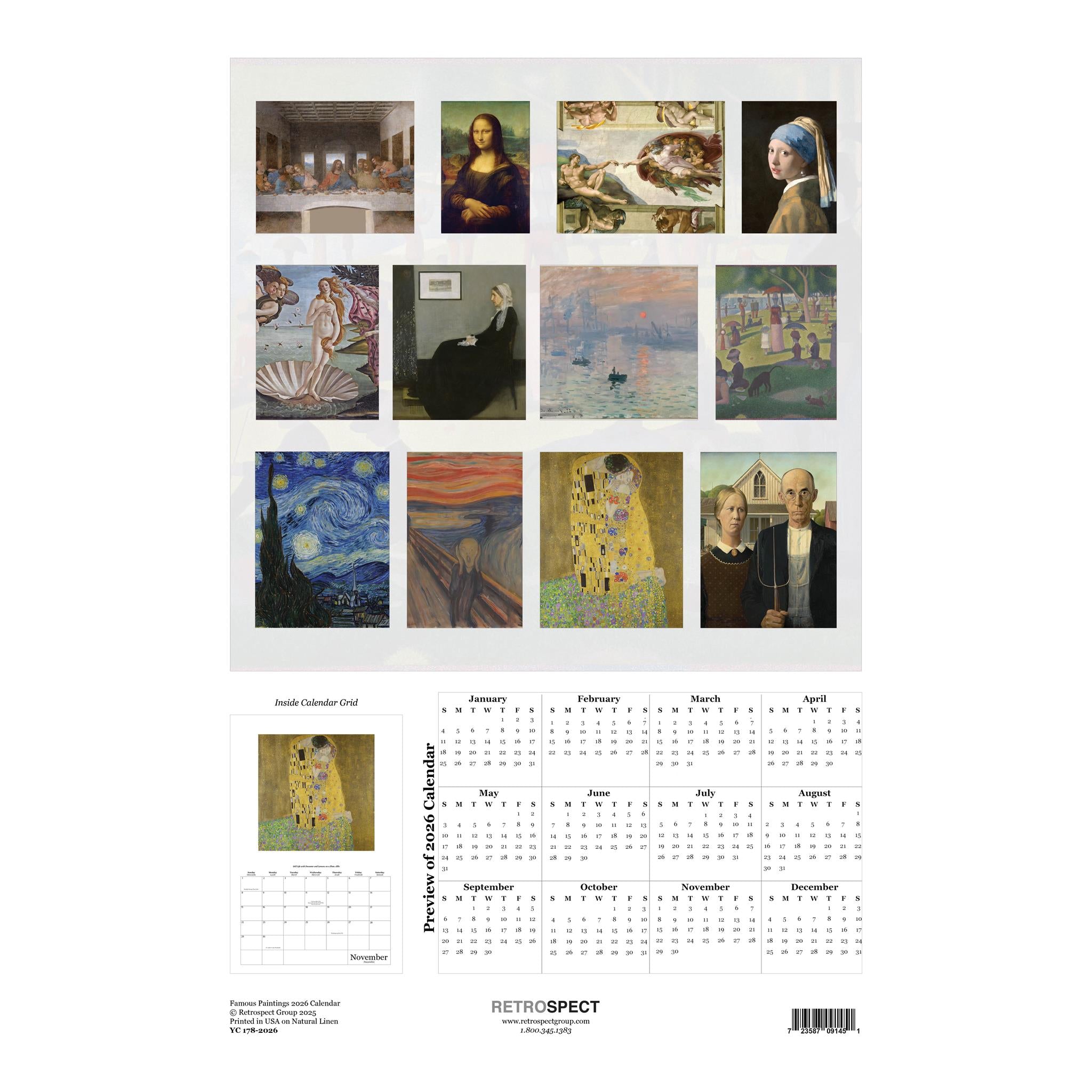 Calendrier des tableaux les plus célèbres (affiche 2026)