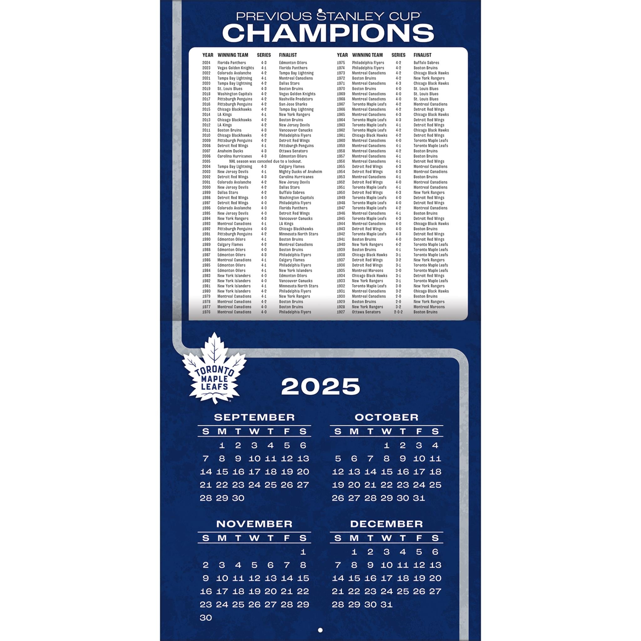 Calendrier mural 2026 des Maple Leafs de Toronto (NHL)