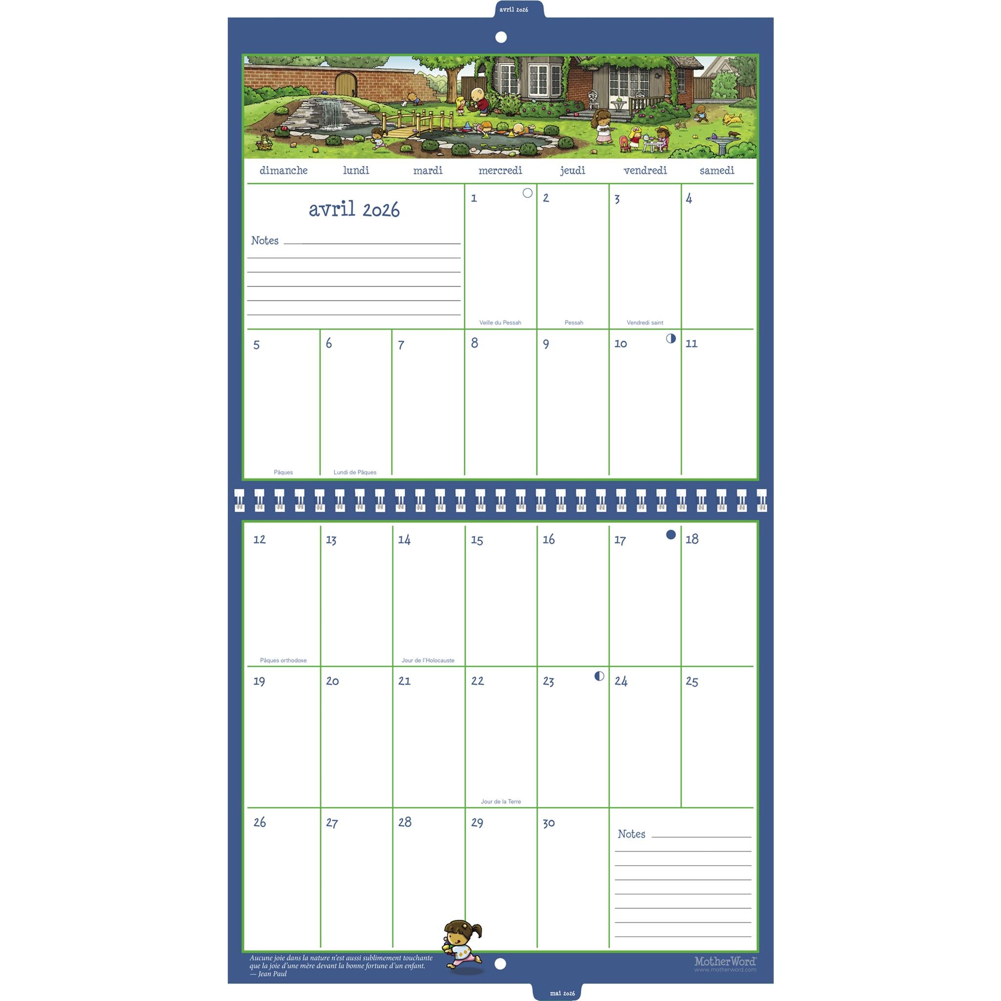 Motherword 2025-2026 Tabbed Wall Calendar (French)