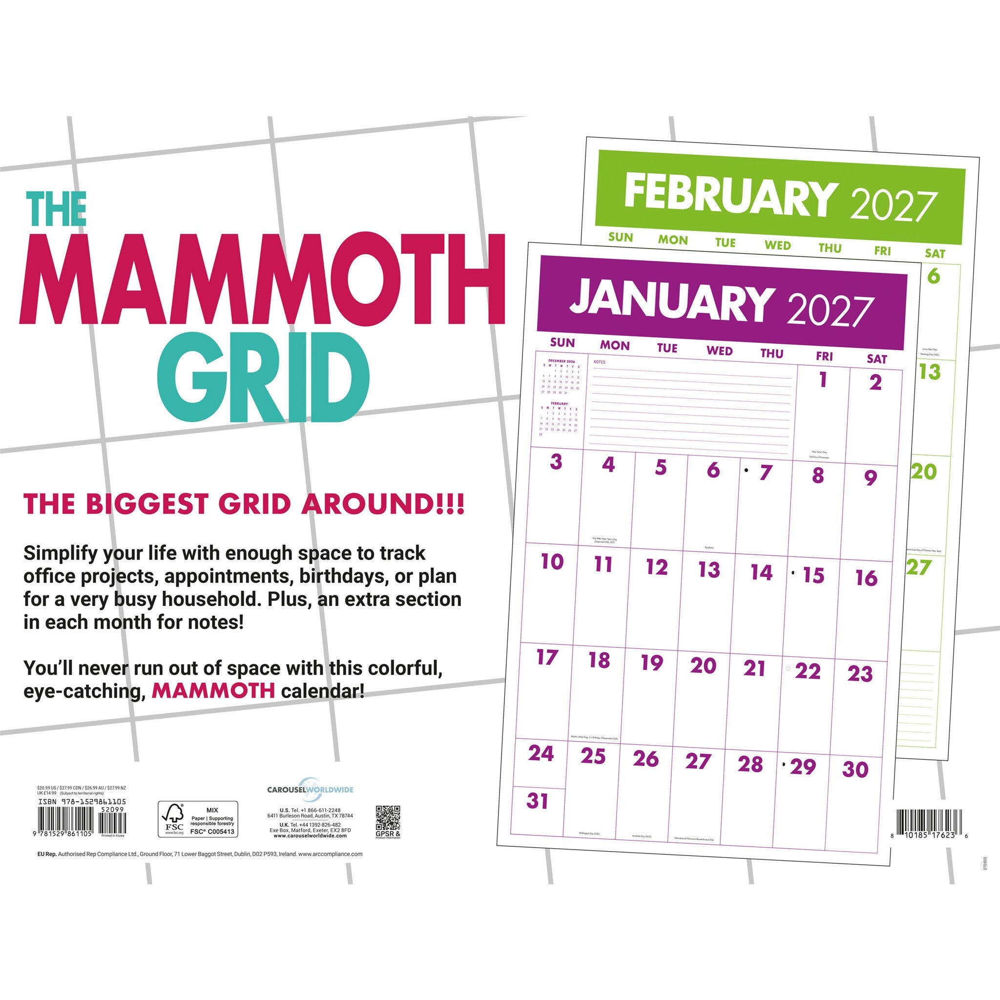 Calendrier mural Mammoth Grid 2027